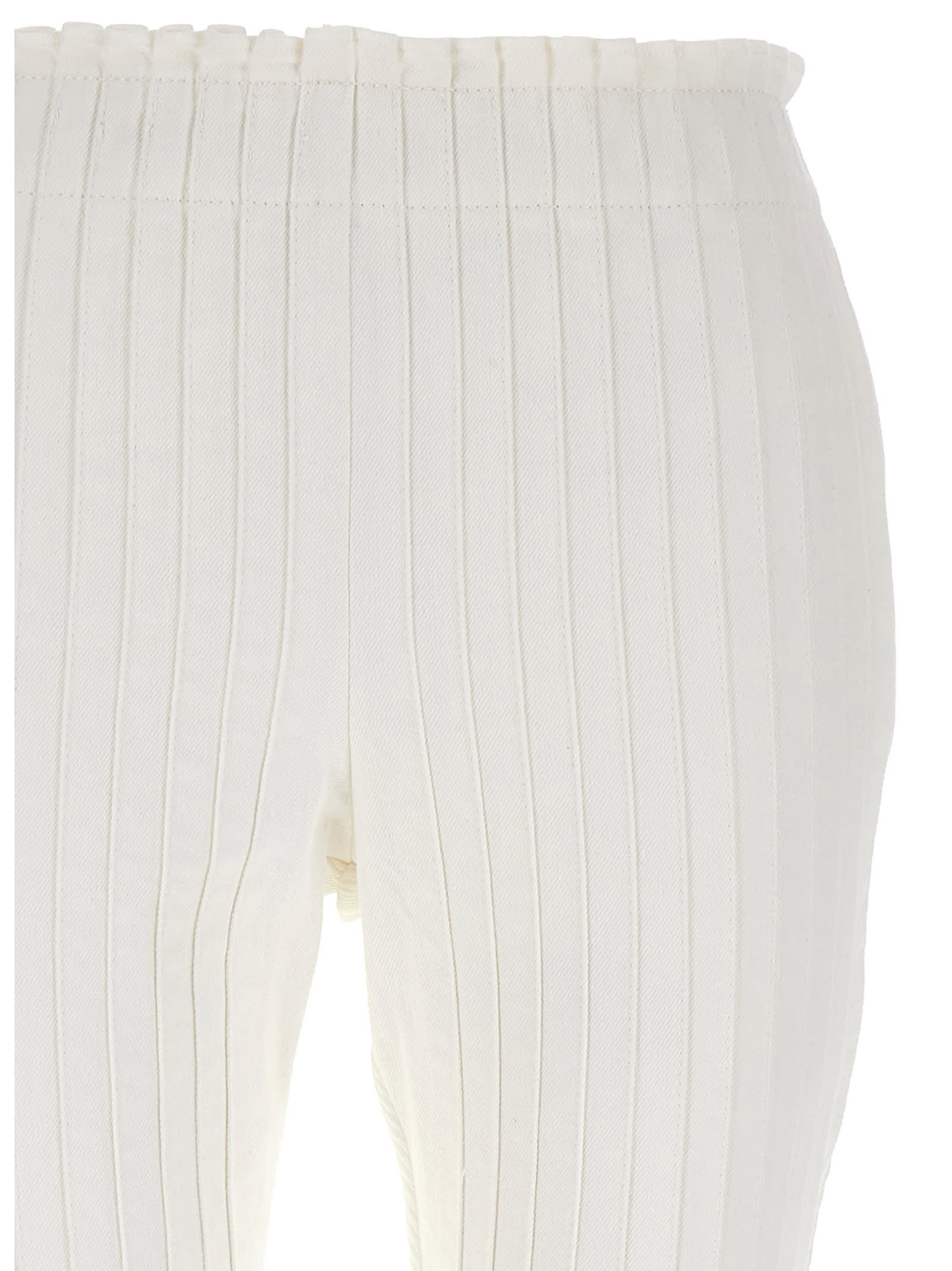 Shop Sacai Ribbed Pleated Pants In White