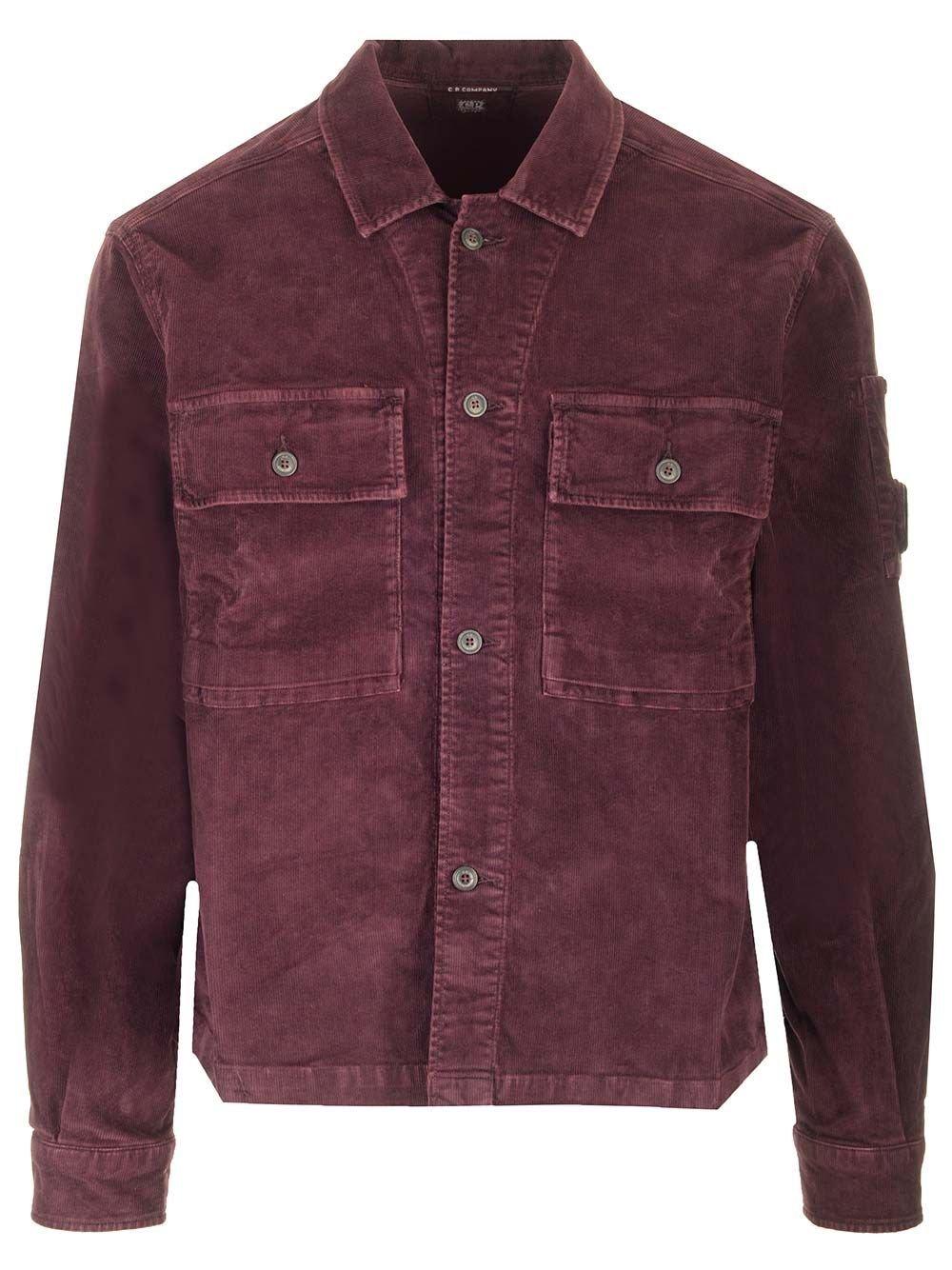 Shop C.p. Company Lens Detailed Corduroy Overshirt  In Purple