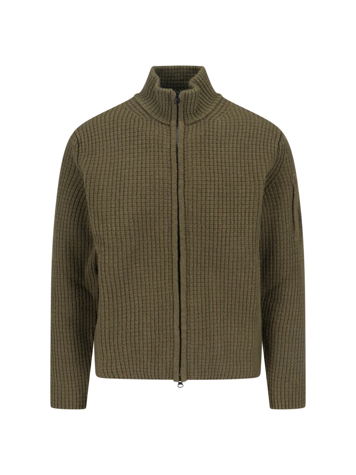 C.p. Company Full-zip Wool Blend High Collar Sweater In Green
