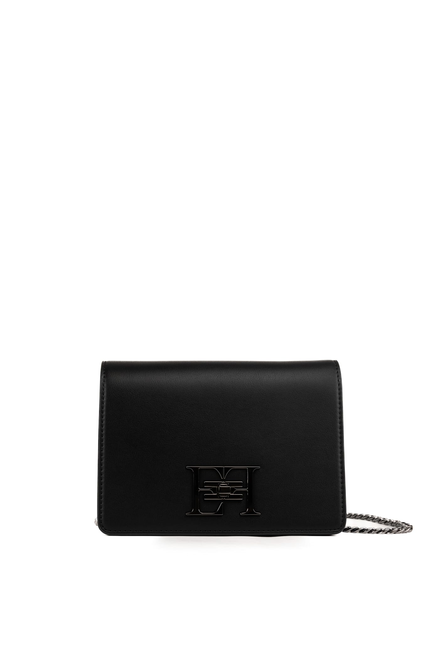 Shop Elisabetta Franchi Shoulder Bag With Logo Walker In Nero