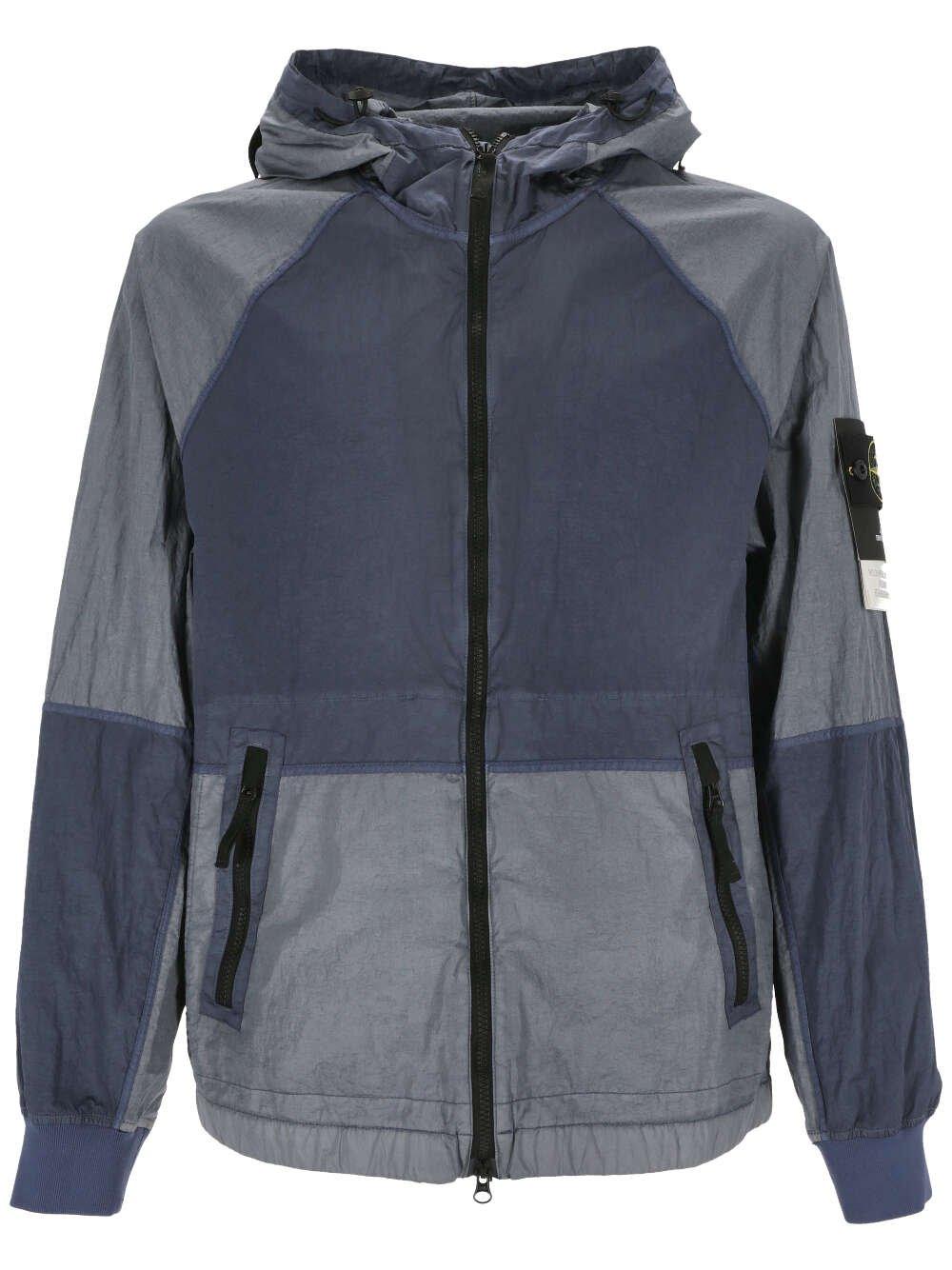 Stone Island Zip-up Hooded Jacket In Blue