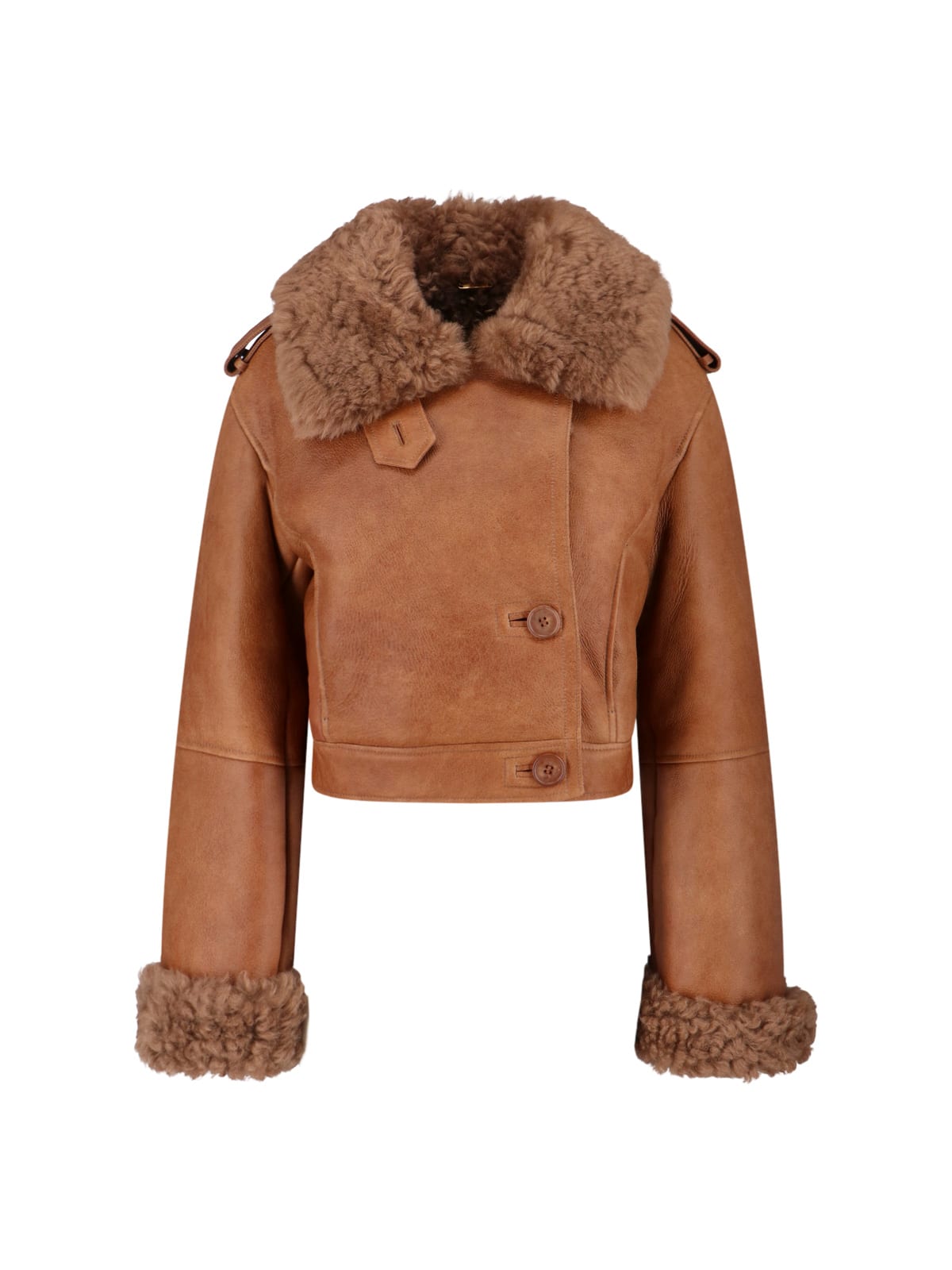 Chloé Cropped Shearling-trimmed Leather Jacket In Brown
