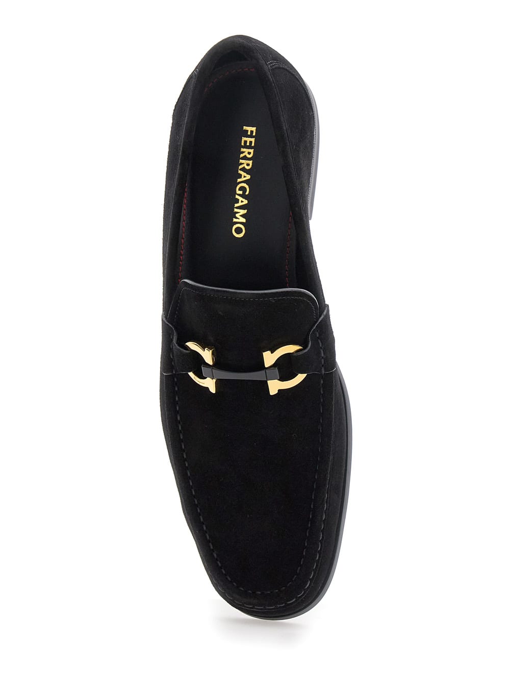 FERRAGAMO GRANDIOSO 2 BLACK LOAFERS WITH GANCINI IN SUEDE MAN 