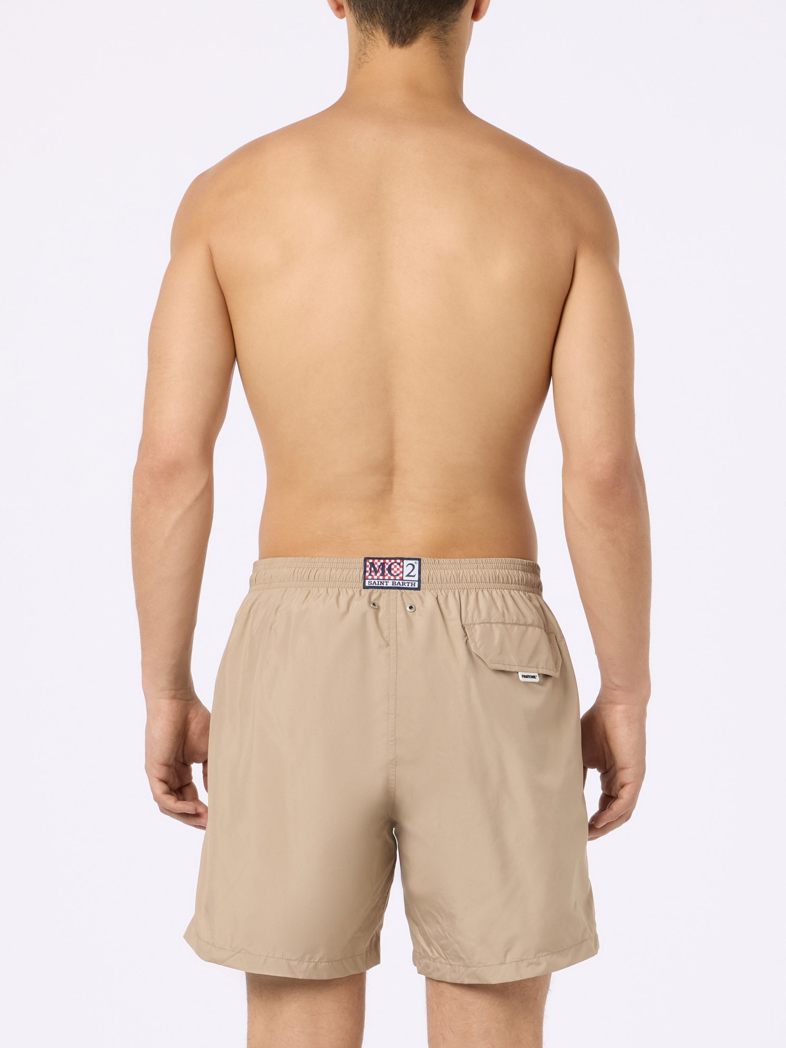 Mc2 Saint Barth Man Lightweight Fabric Beige Swim-shorts Lighting Pantone Pantone Special Edition In White