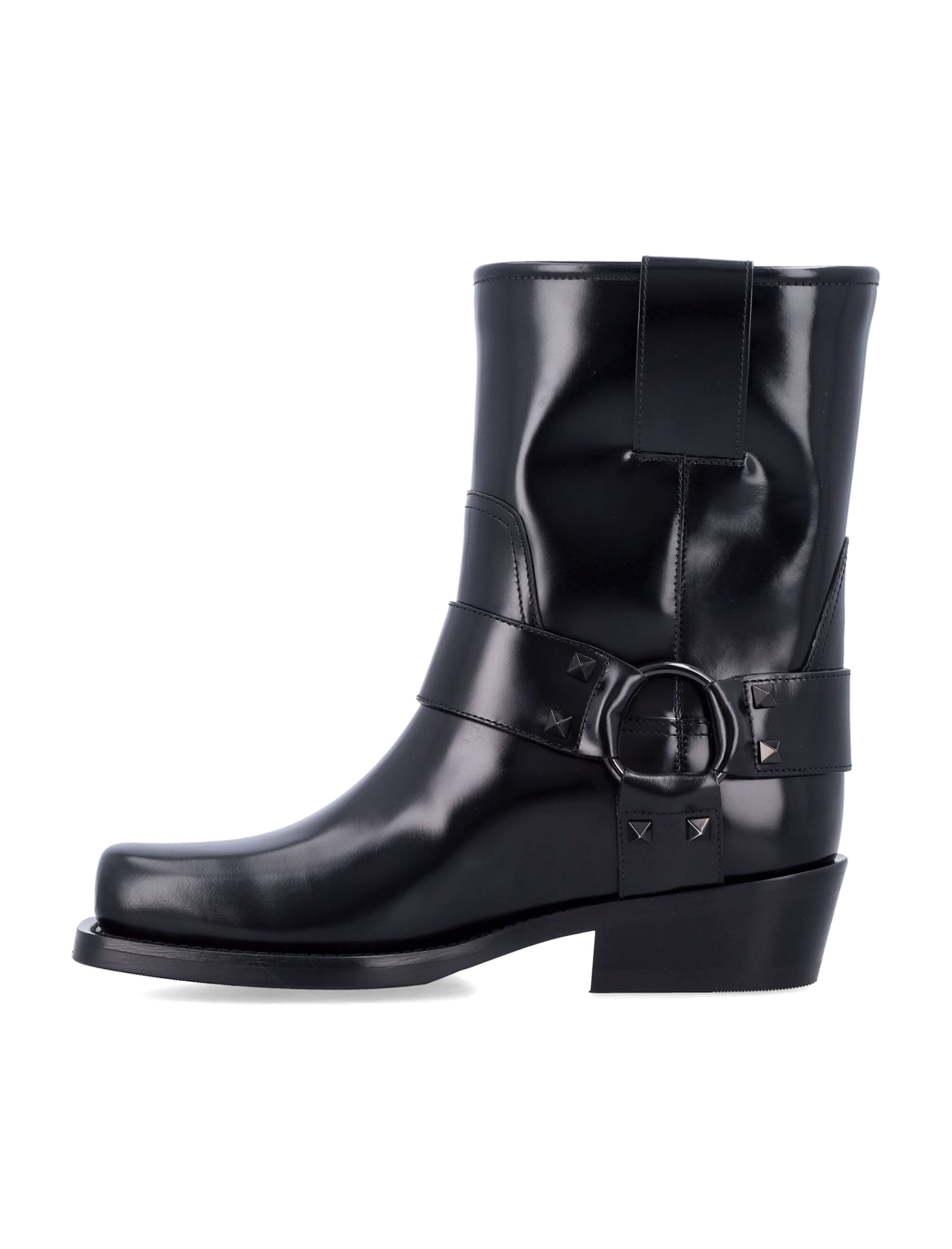 Shop Valentino Rockstud Leather Biker Ankle Boots In Black