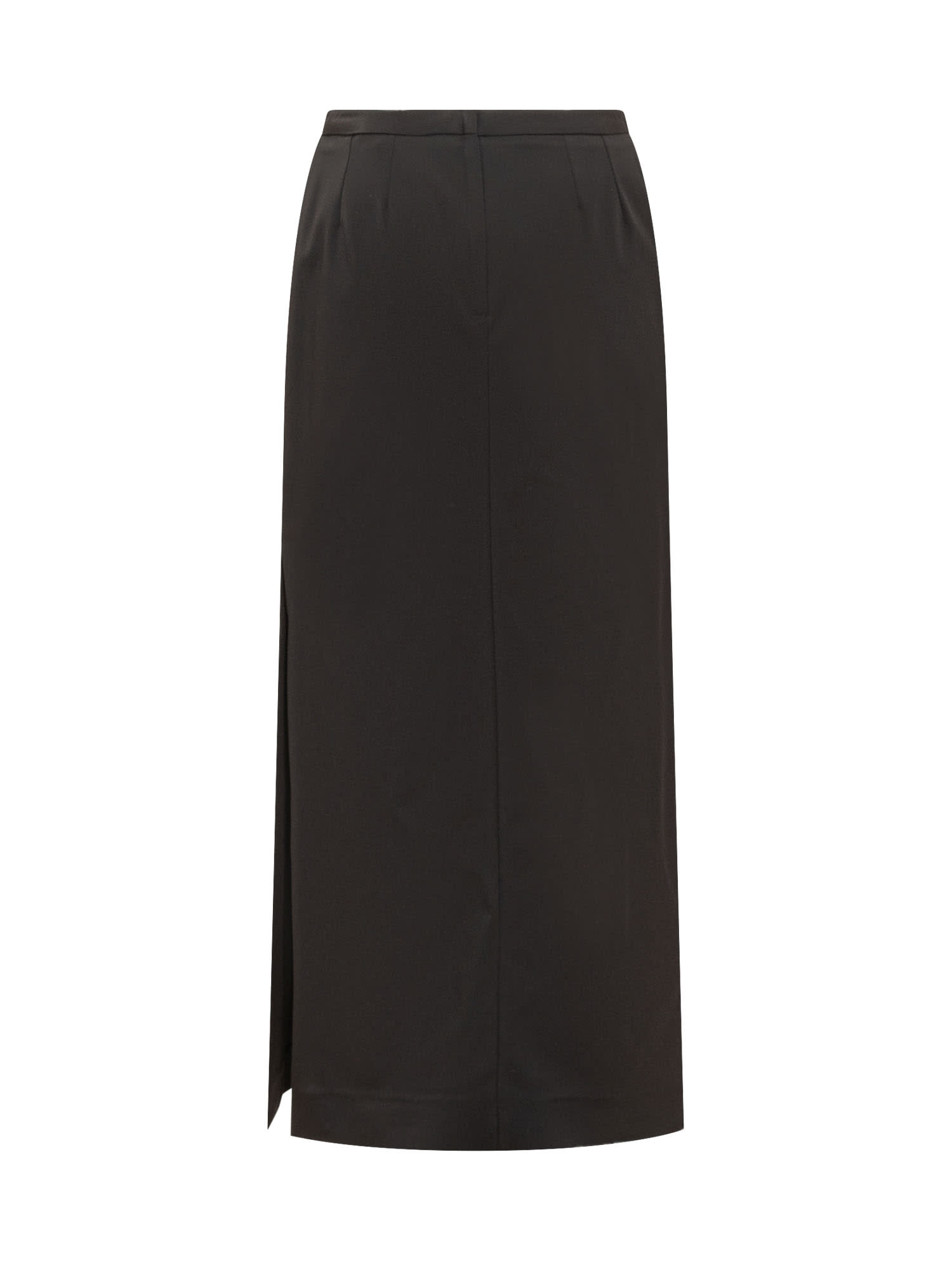 Dolce & Gabbana Cady Calf-length Skirt With Slits In Nero