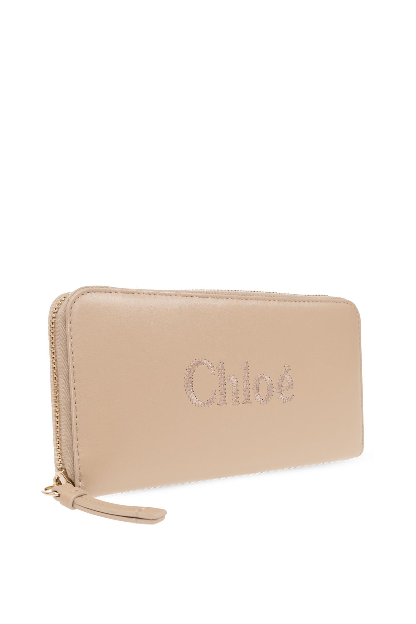 Shop Chloé Leather Wallet With Logo In G Argil Brown