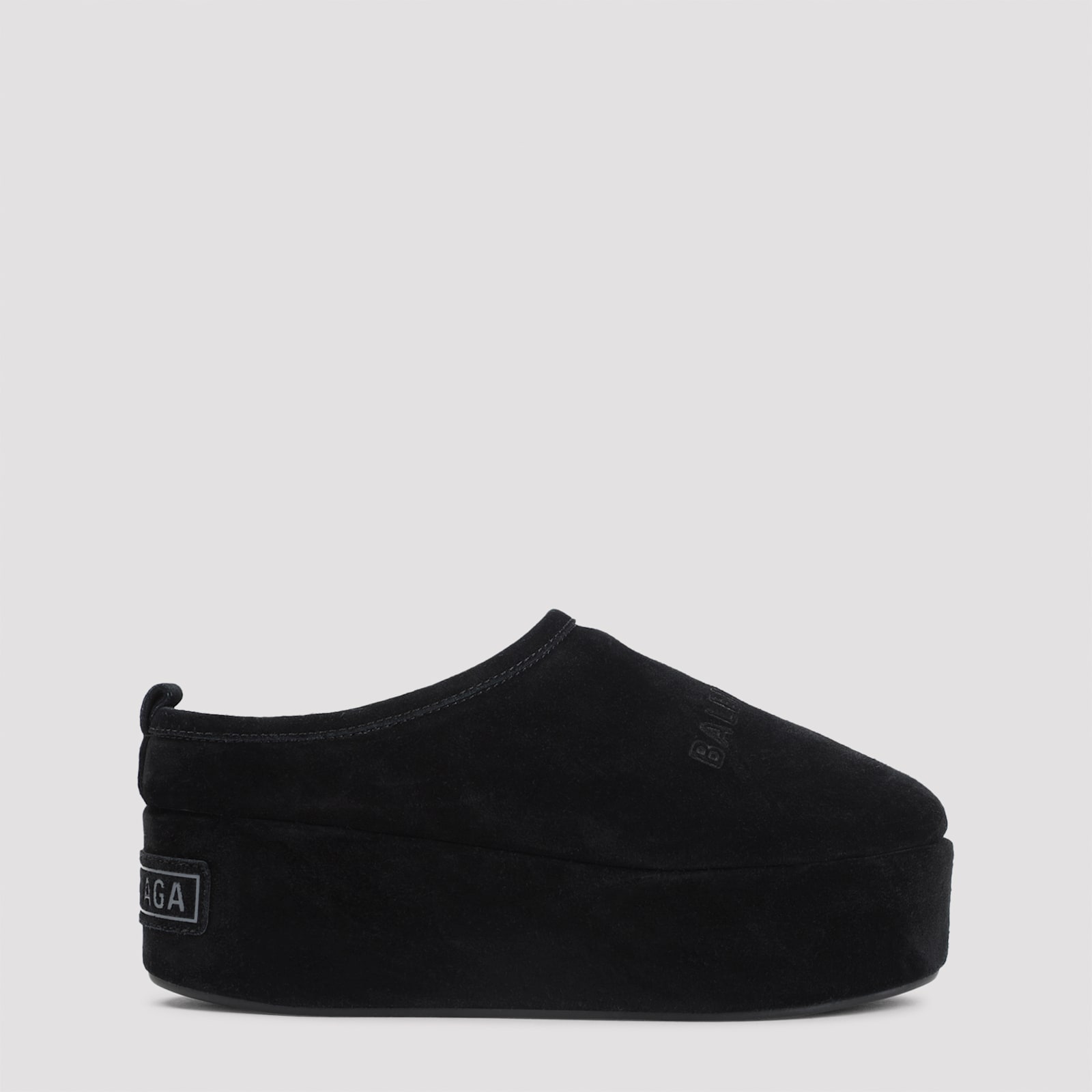 Balenciaga Suede Mules With Rounded Toe And Elevated Platform Sole In Black