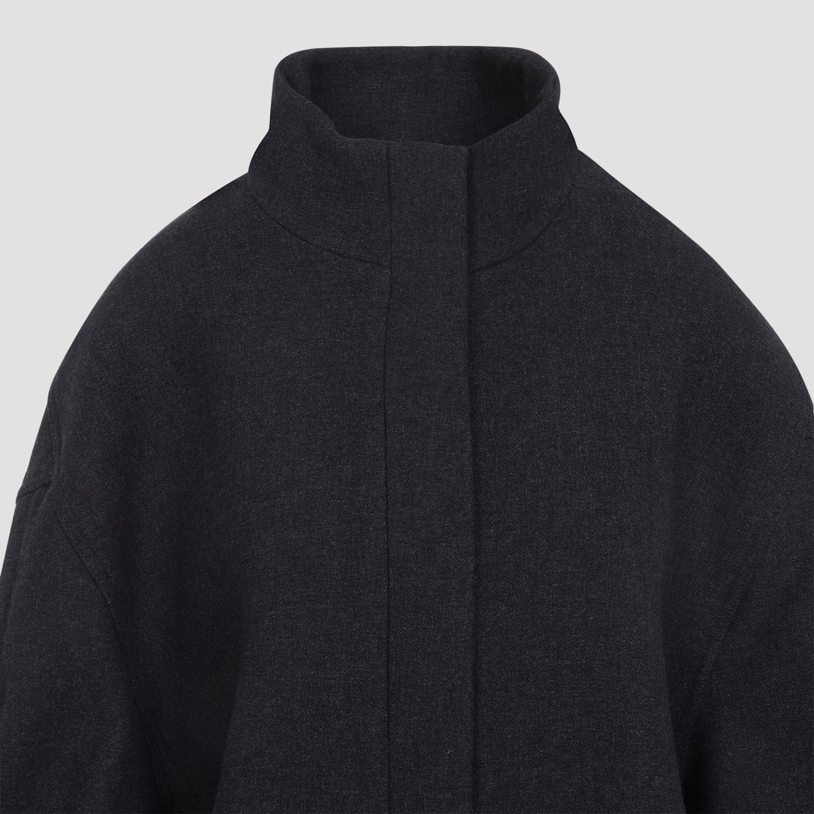 Dries Van Noten Oversized High Collar Jacket With Elastic Hem In Gray