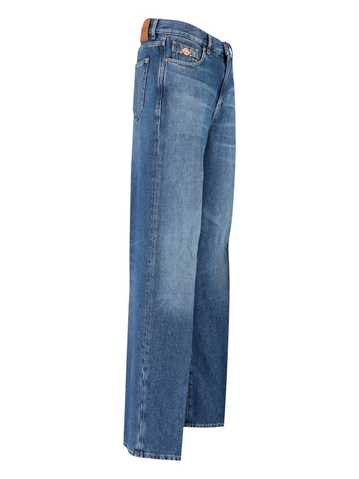 Versace Straight Trousers With Pockets And Loops In Blue