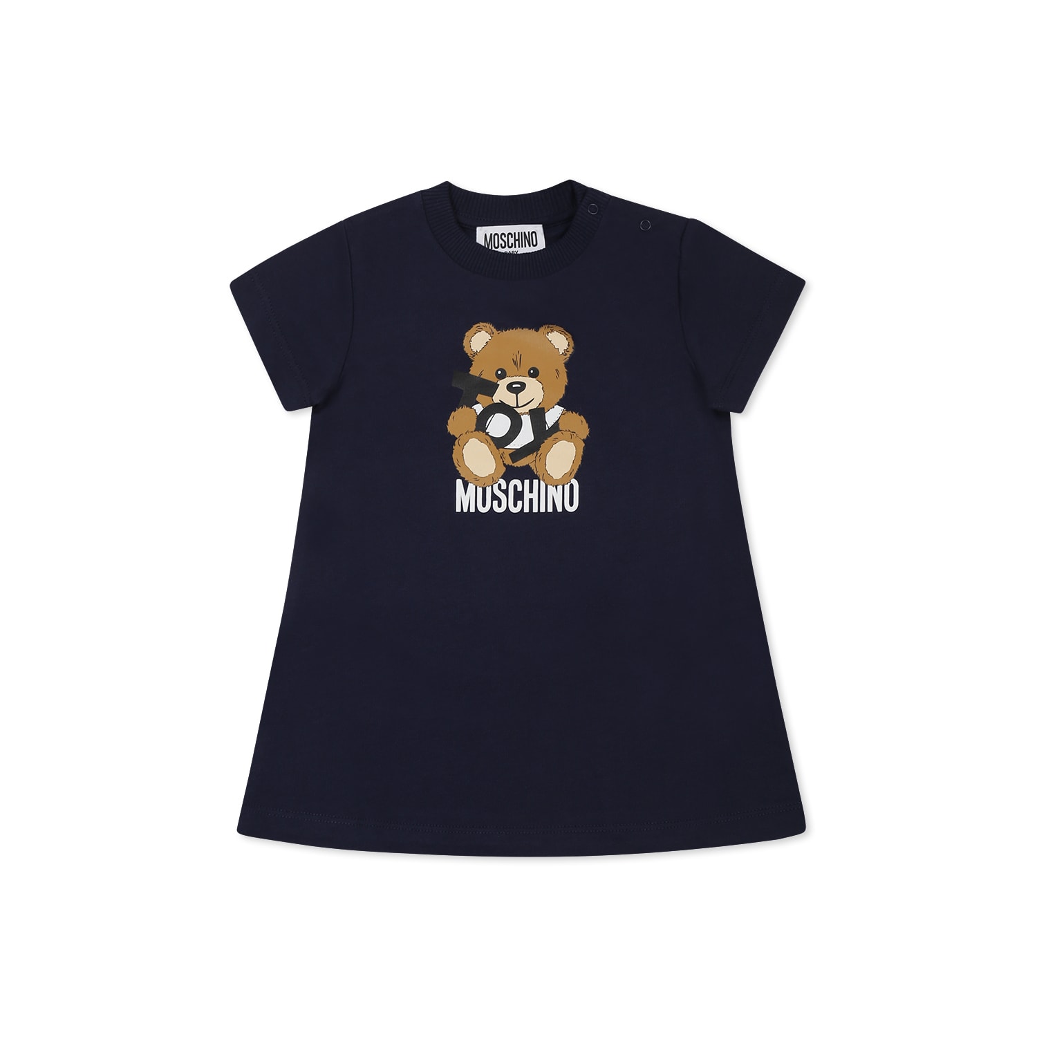 Moschino Blue Dress For Baby Girl With Teddy Bear In Blue
