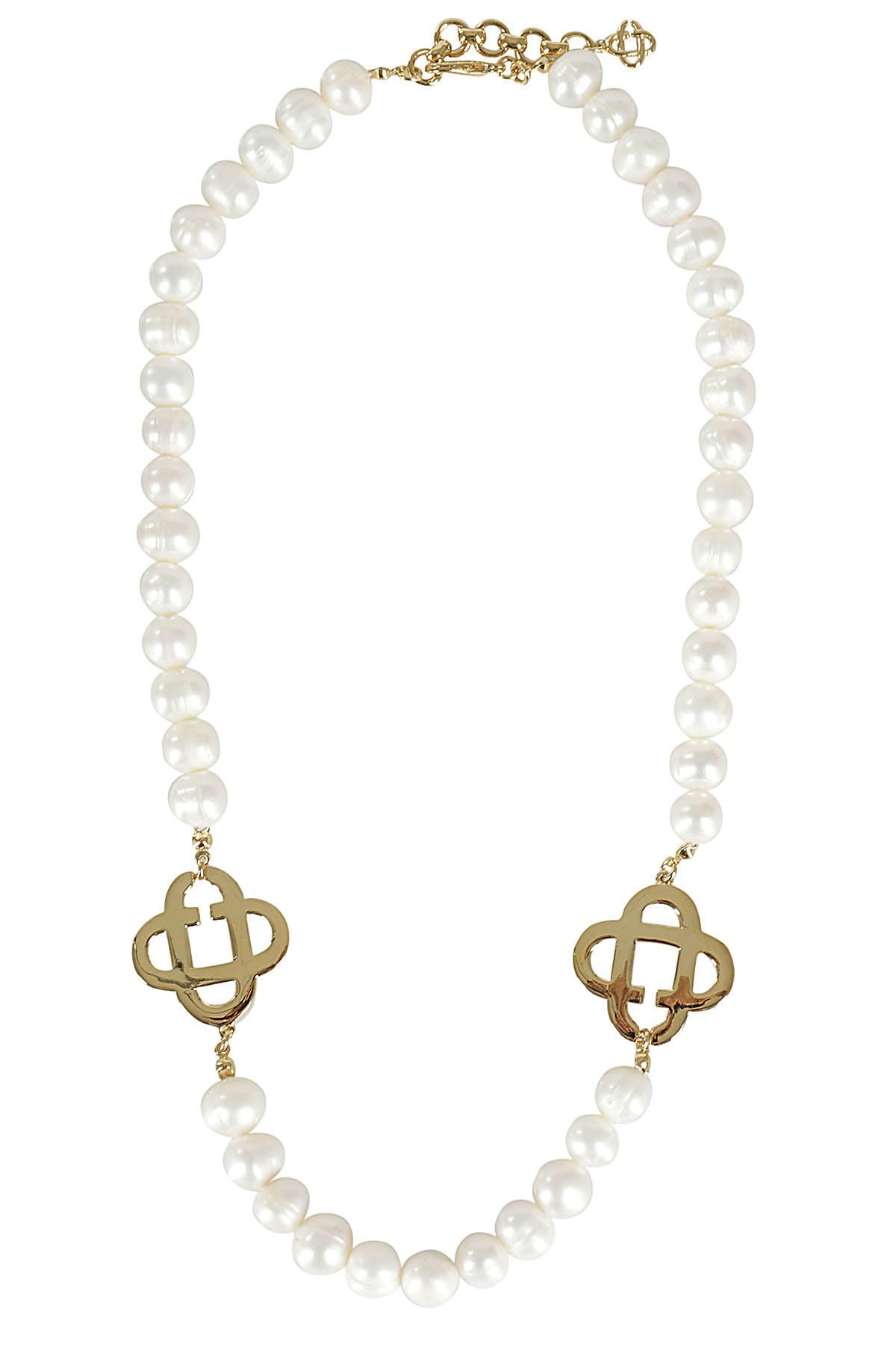 Shop Casablanca Medium Pearl Logo Necklace In Natural Pearls Gold