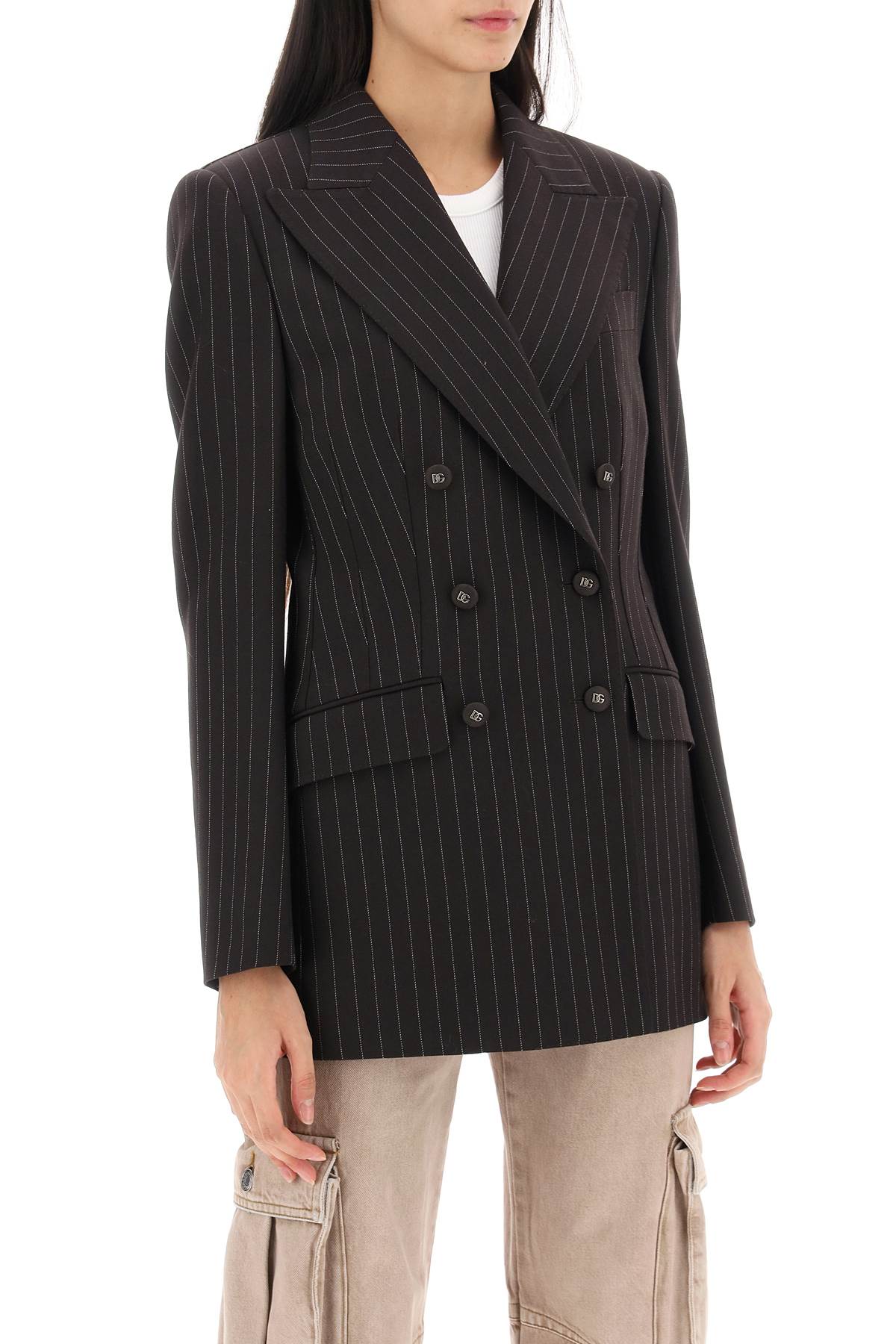 Shop Dolce & Gabbana Pinstriped Turlington Jacket In Rigato (brown)