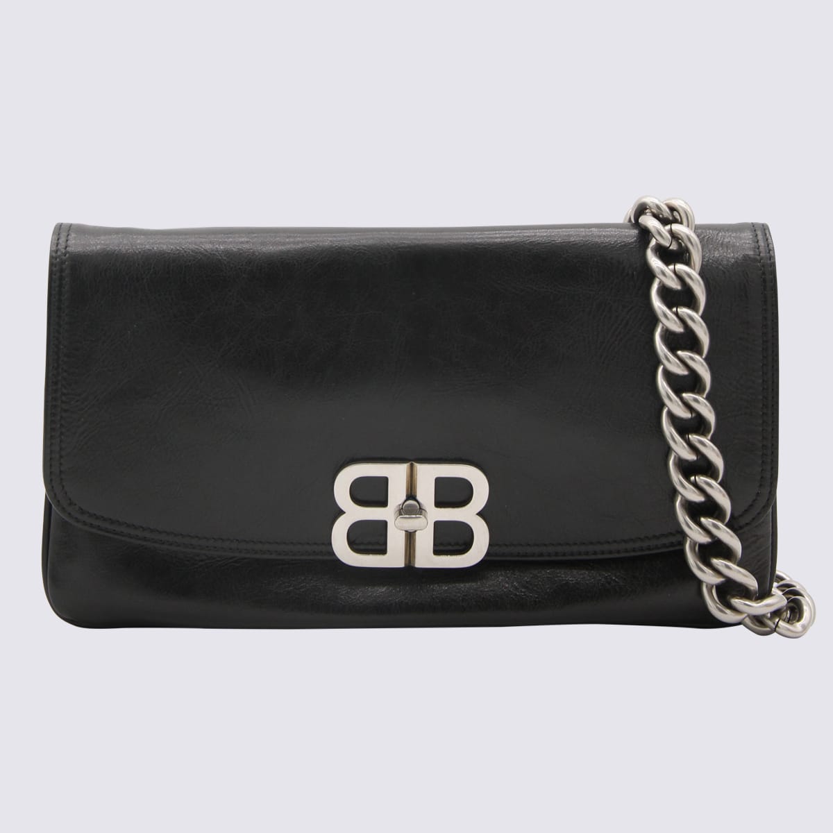 Shop Balenciaga Black Leather Flap Bb Soft Crossbody Bag