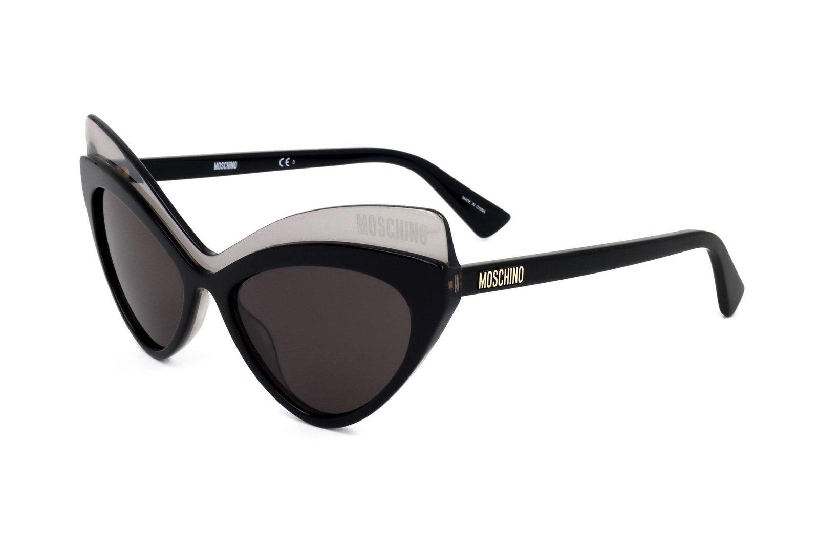 Shop Moschino Double Cat-eye Frame Tinted Sunglasses In 08a/ir Black Grey