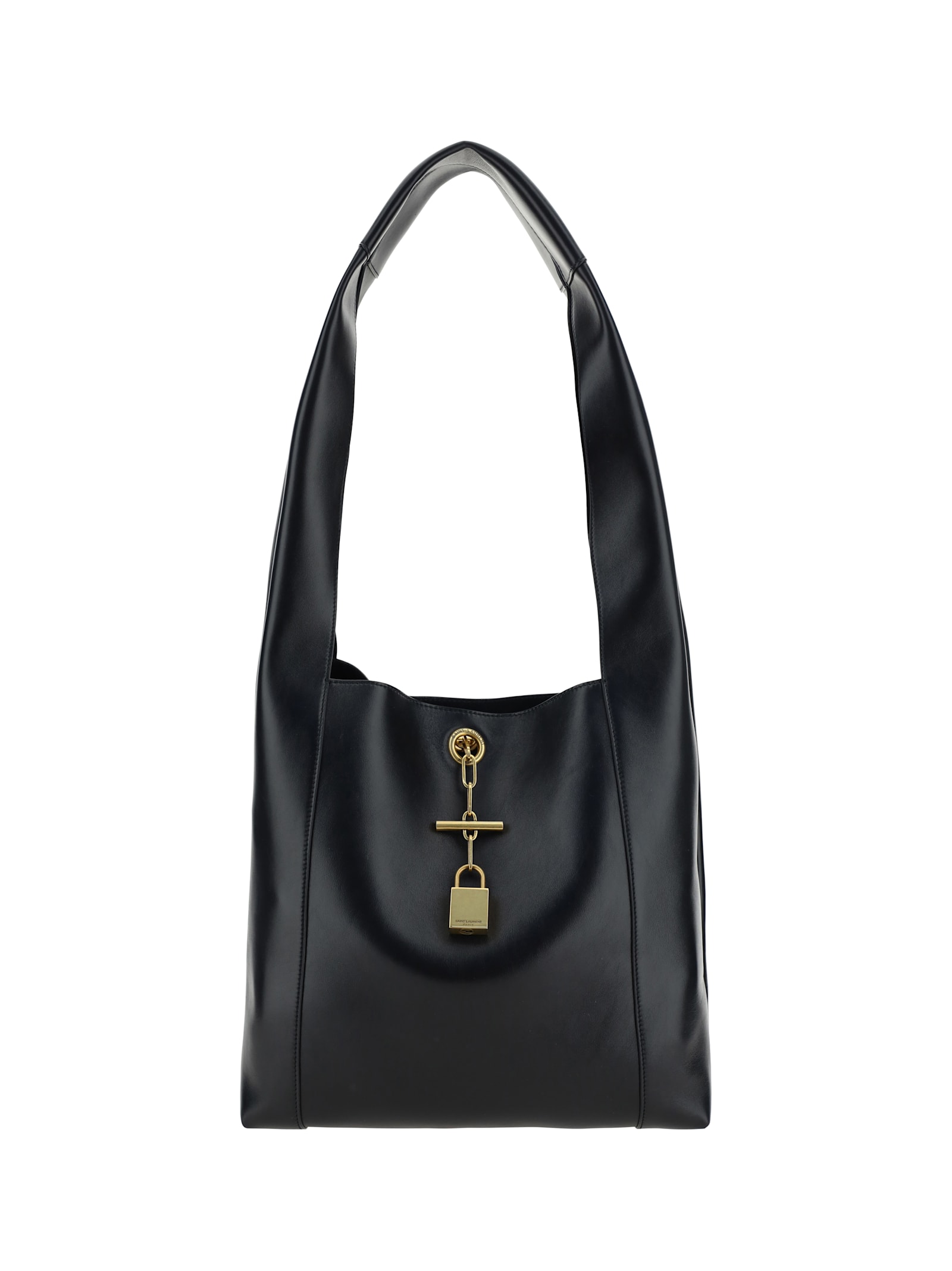 Saint Laurent Black Leather Tanger Shopping Bag In Nero .