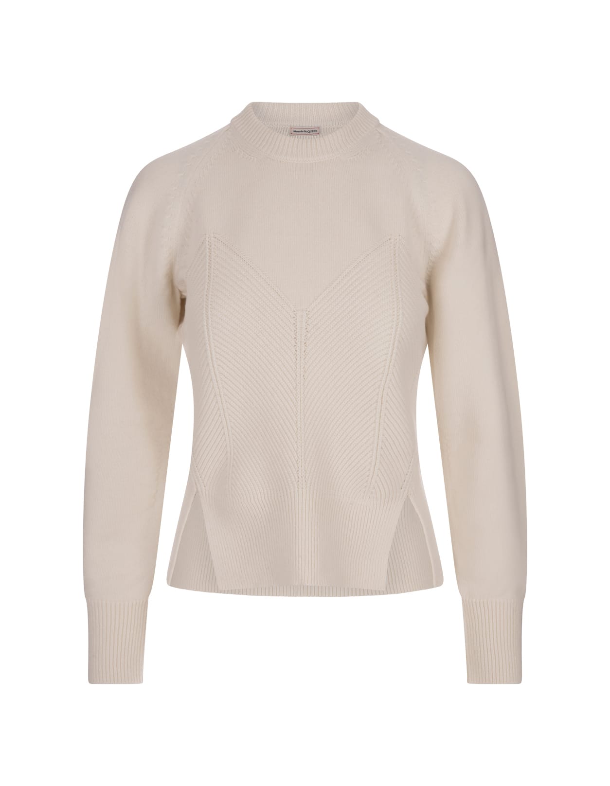 Shop Alexander Mcqueen Cream-white Sweater With Ribbed Detail