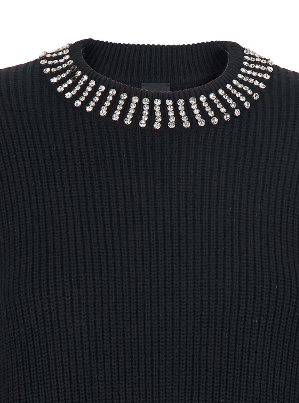 Pinko Knit Dress With Rhinestone-detailed Neck In Black