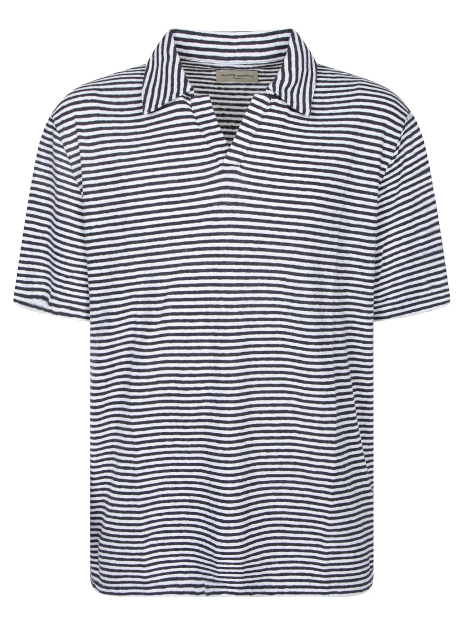 Officine Générale Blue And White Striped Polo Shirt