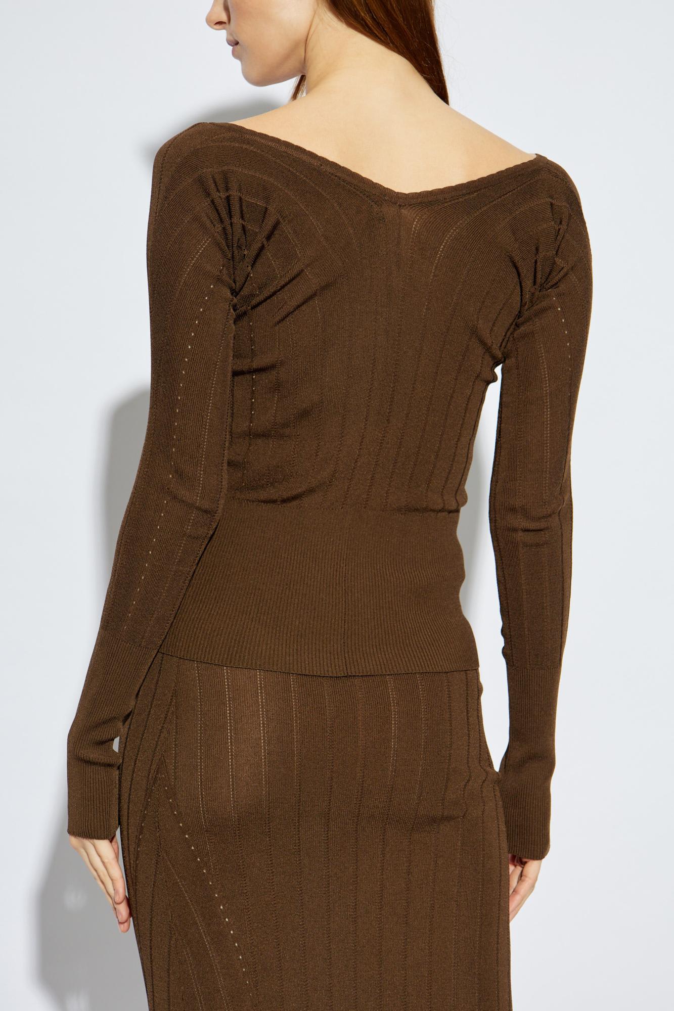 Jacquemus Pralu Ribbed-knit Top In Brown