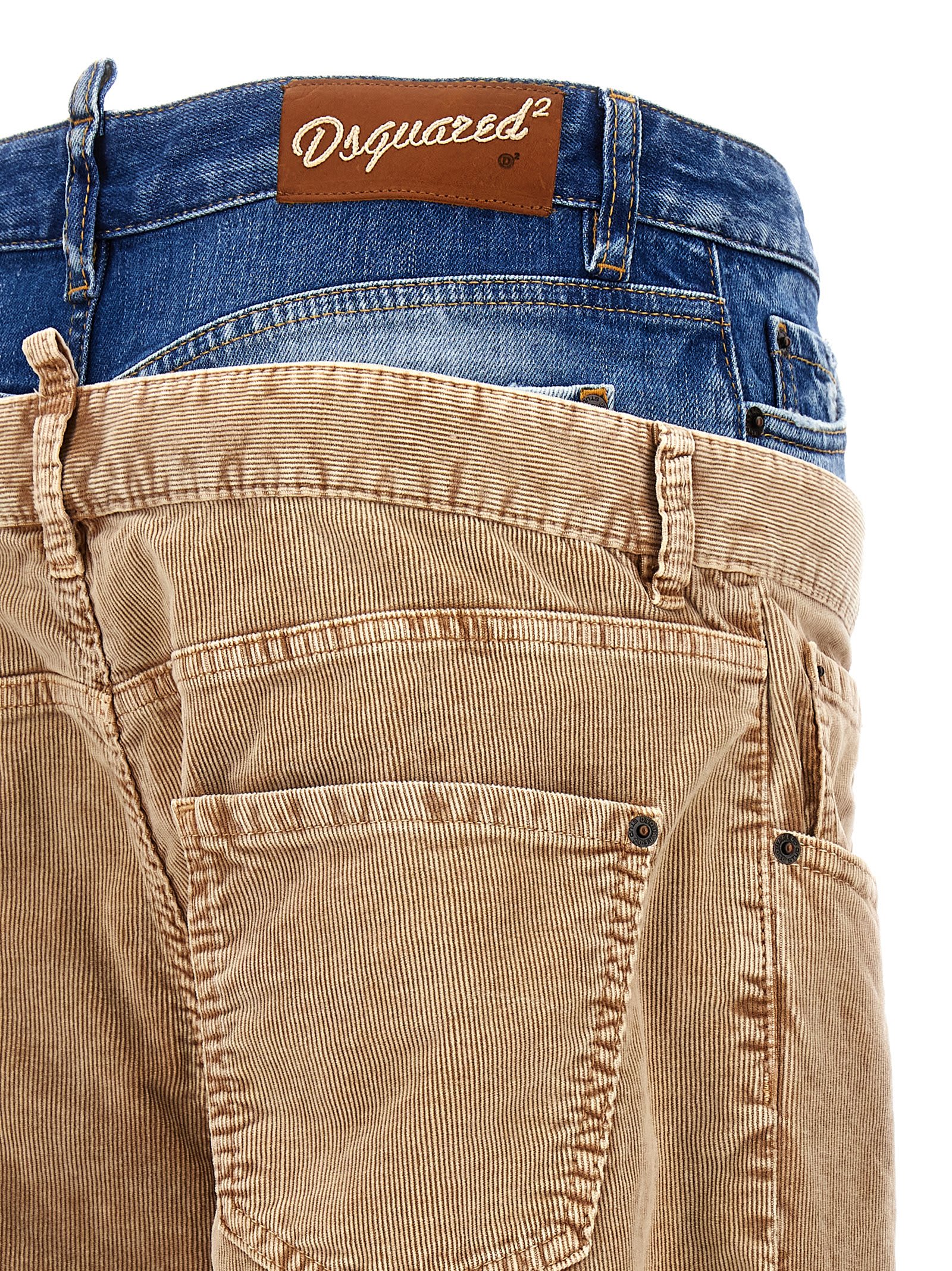 Dsquared2 Corduroy Dual Waistband Wide-leg Trousers In Beige