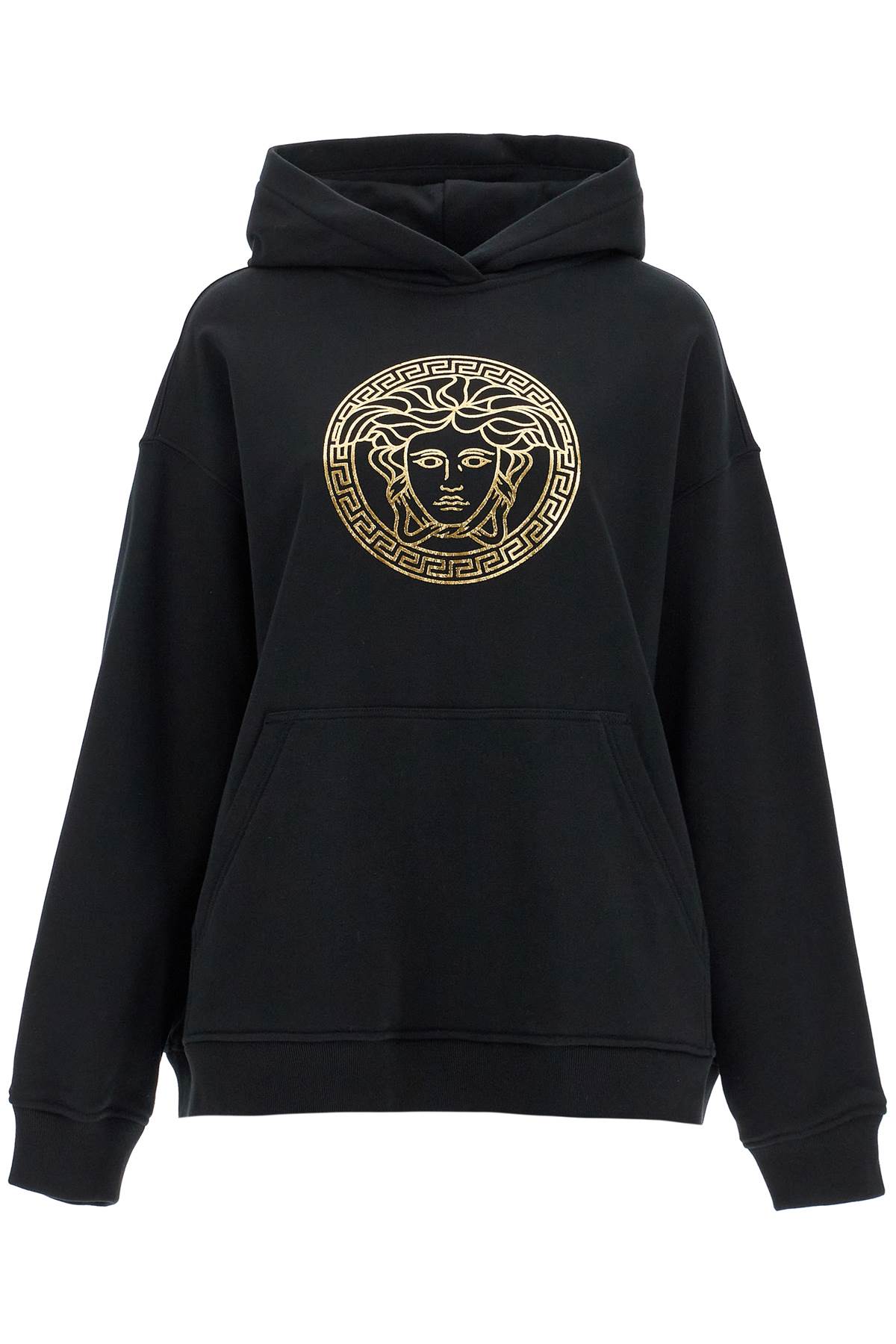 Shop Versace Hooded Sweatshirt With Med In Black+gold (black)