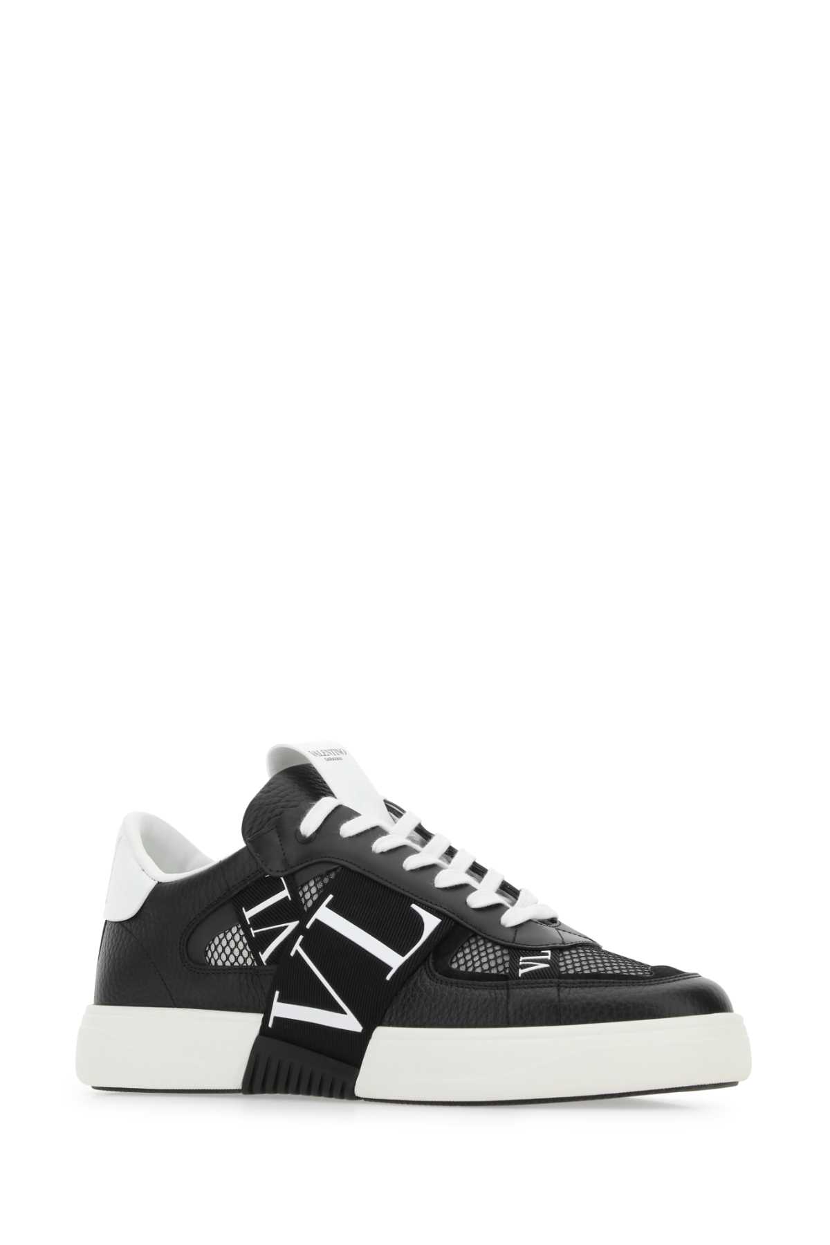 Shop Valentino Black Leather Vl7n Sneakers In Neronerobianconeronerobiannerobn