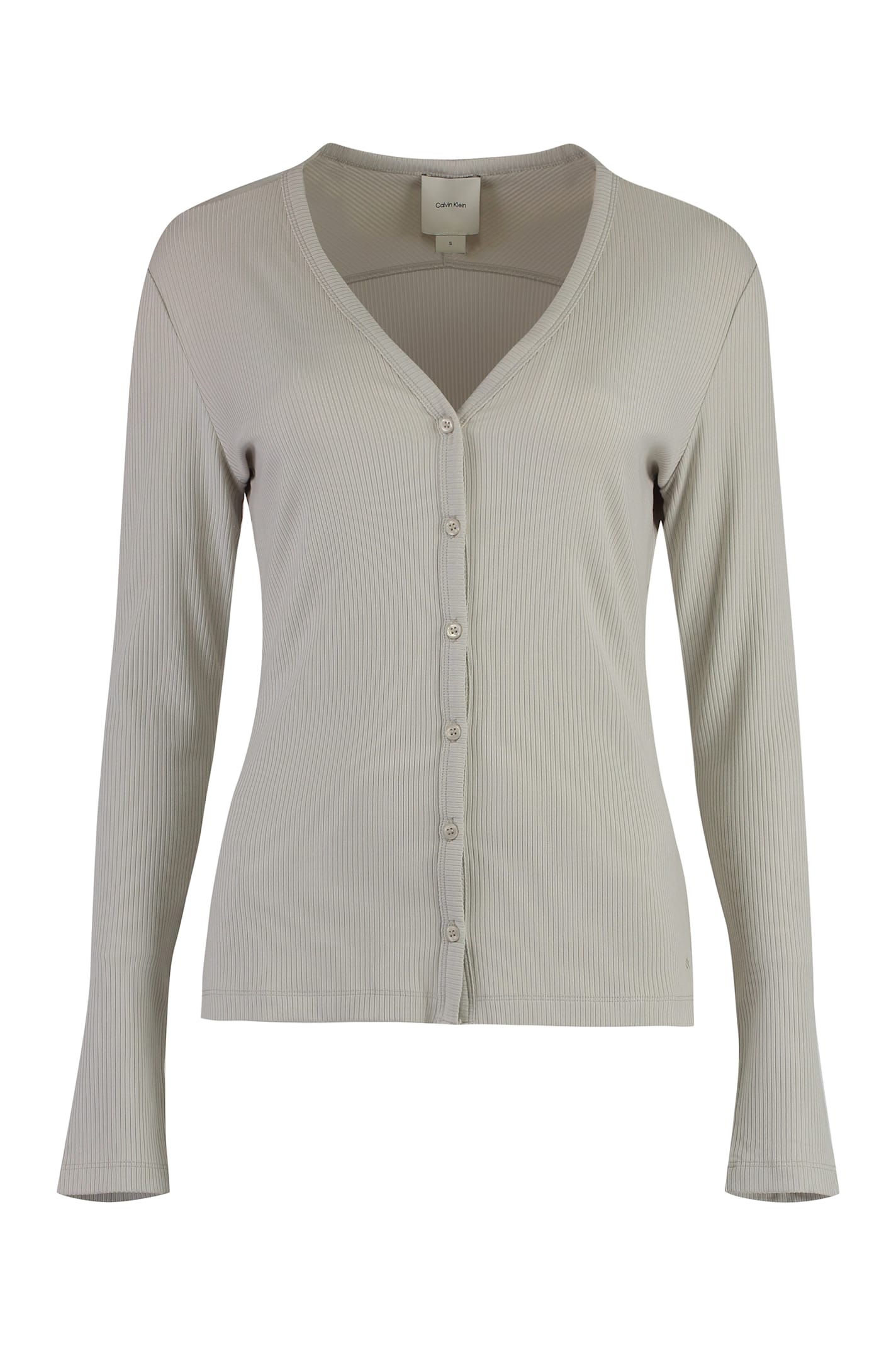 Shop Calvin Klein Ribbed Cardigan In Grey