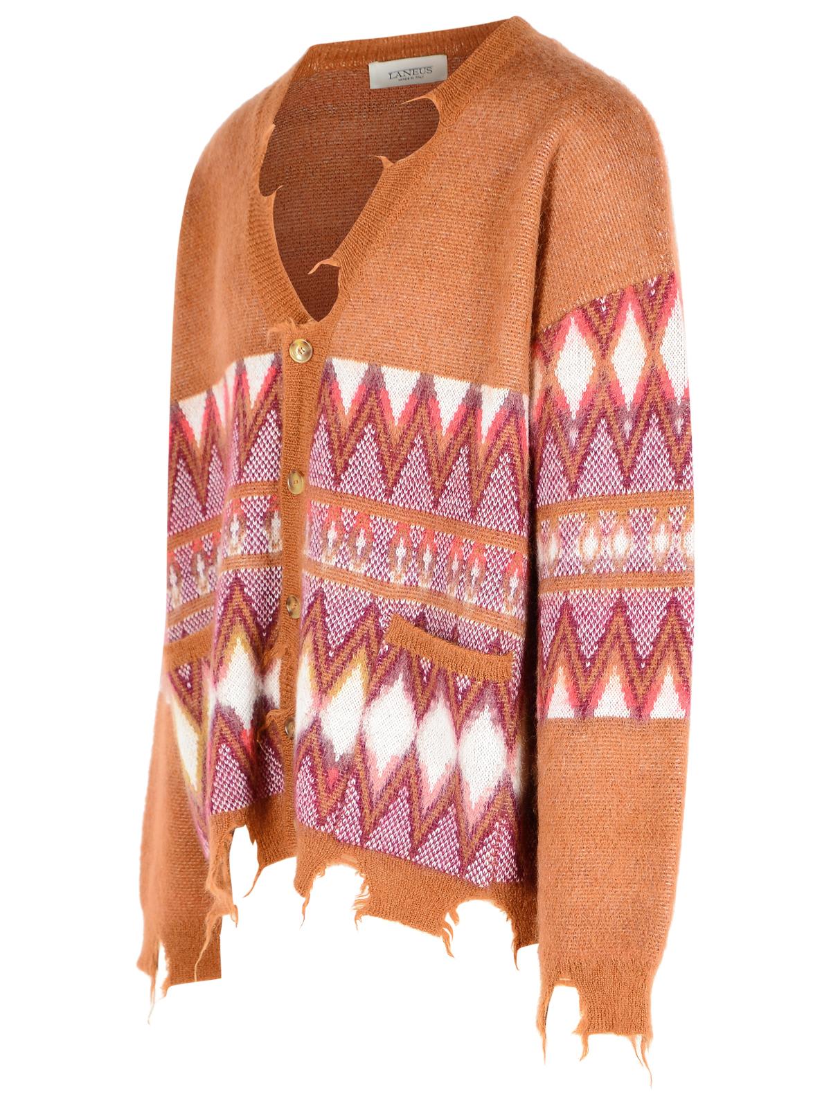 Laneus Geometric Patterned Long Sleeve Cardigan In Multi
