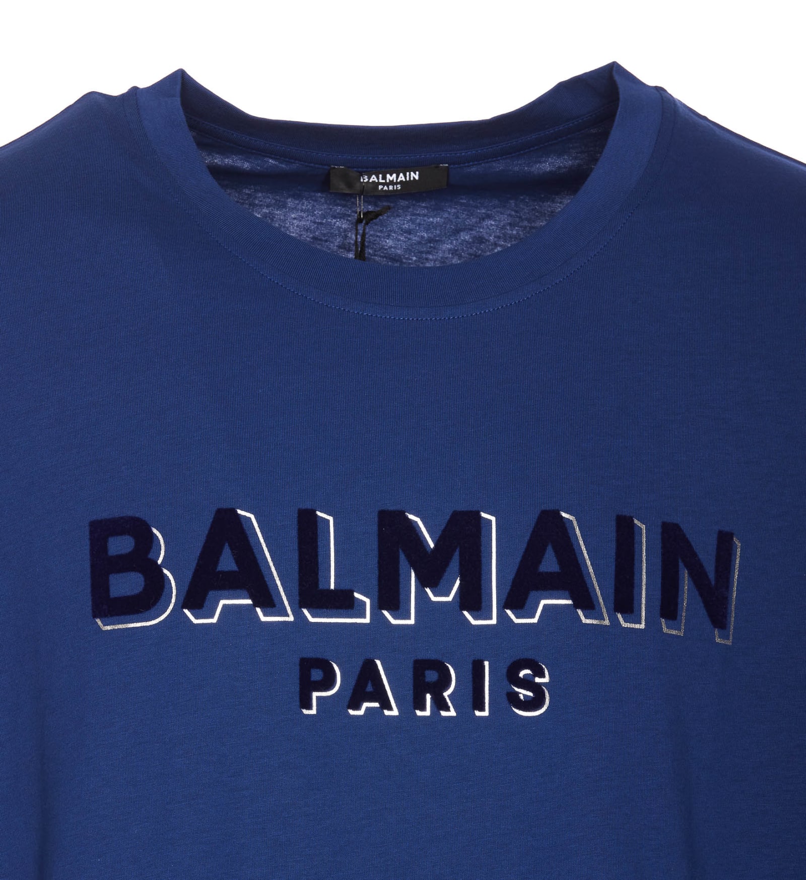 Shop Balmain Logo T-shirt In Blue