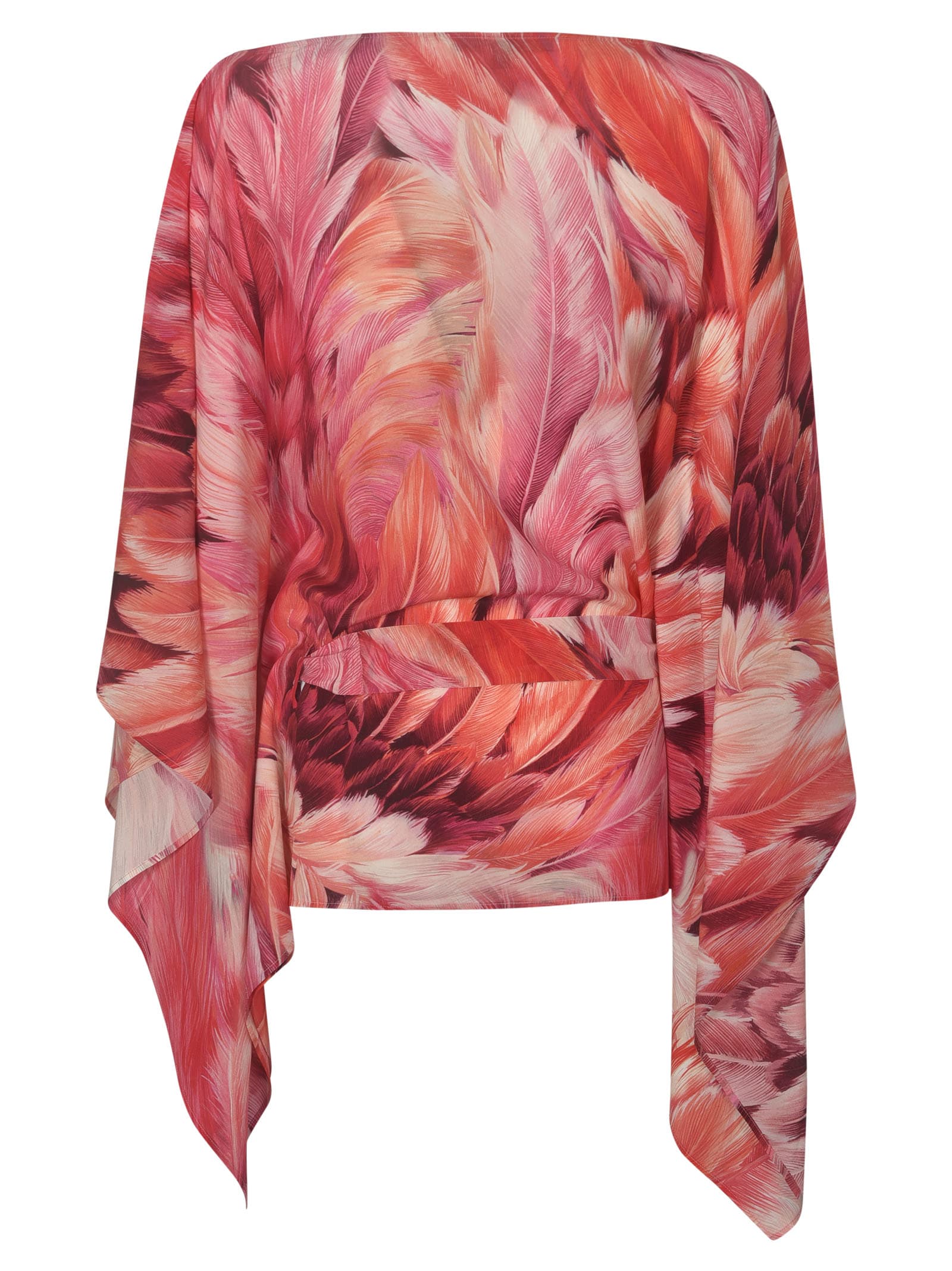 Shop Roberto Cavalli Feather Print Asymmetric Blouse In Pink