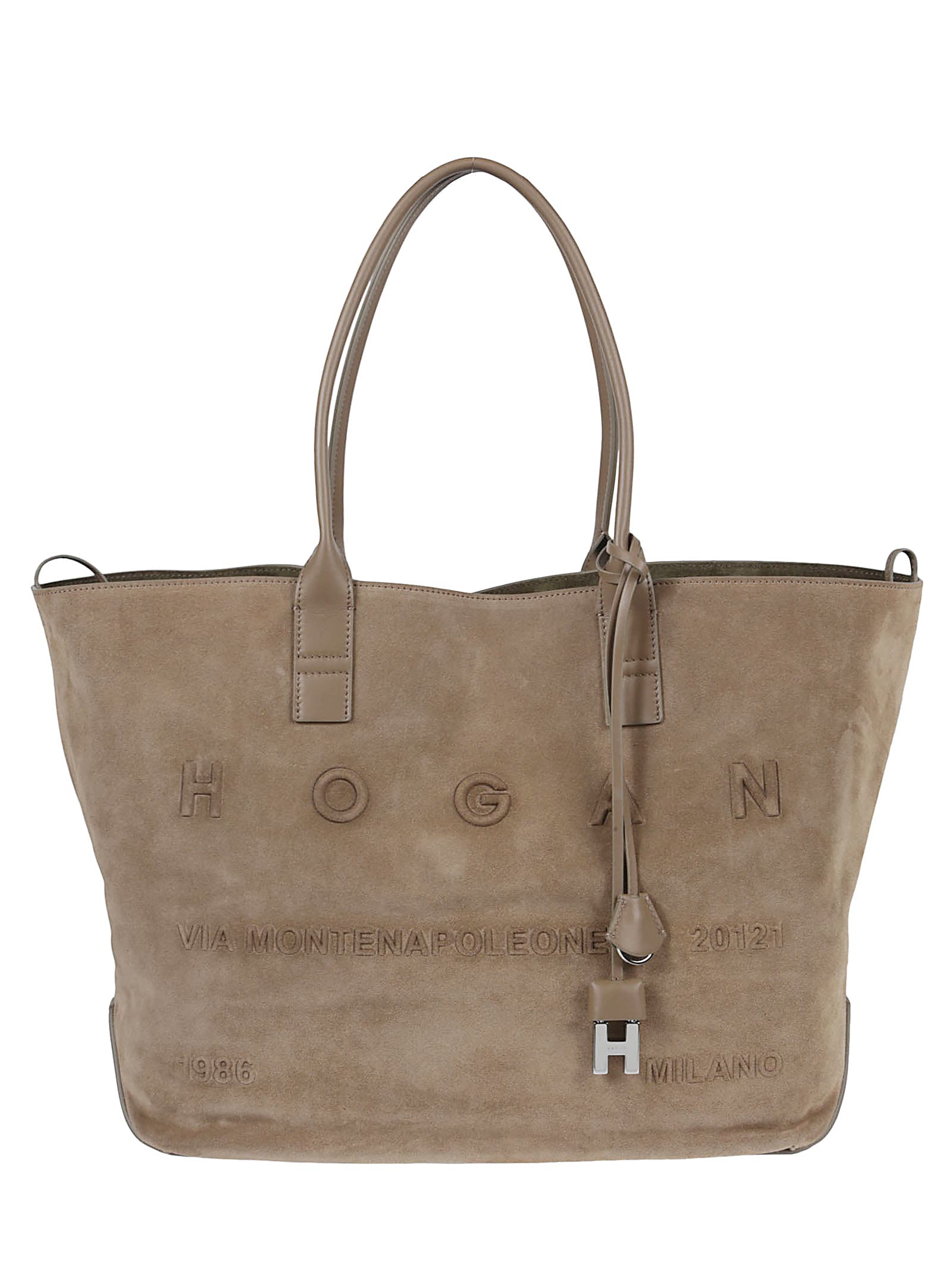 Hogan Spacious Suede Tote Bag With Embossed Branding In Neutral