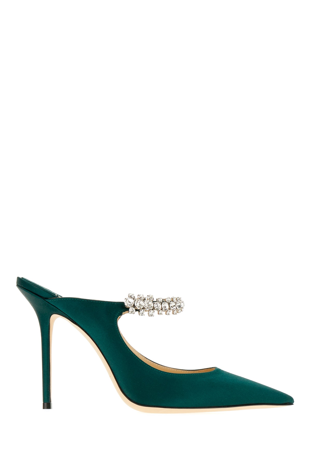 Jimmy Choo Bottle Green Satin Bing Mules In Darkgreen