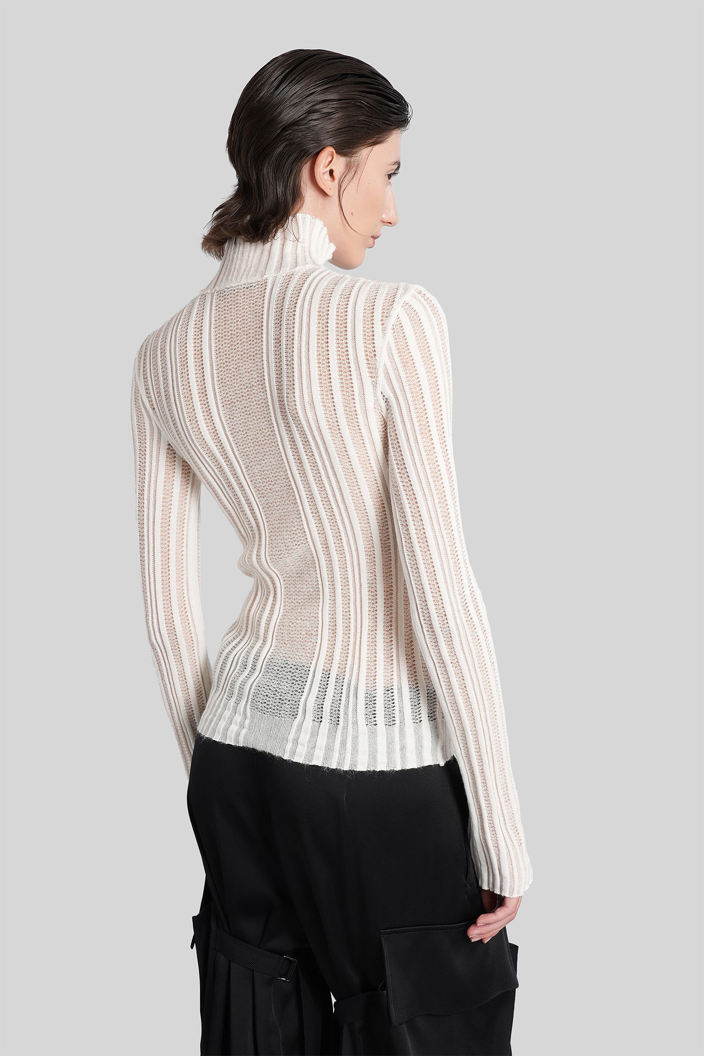 Ann Demeulemeester Aamu Knitwear In Beige Cotton In White