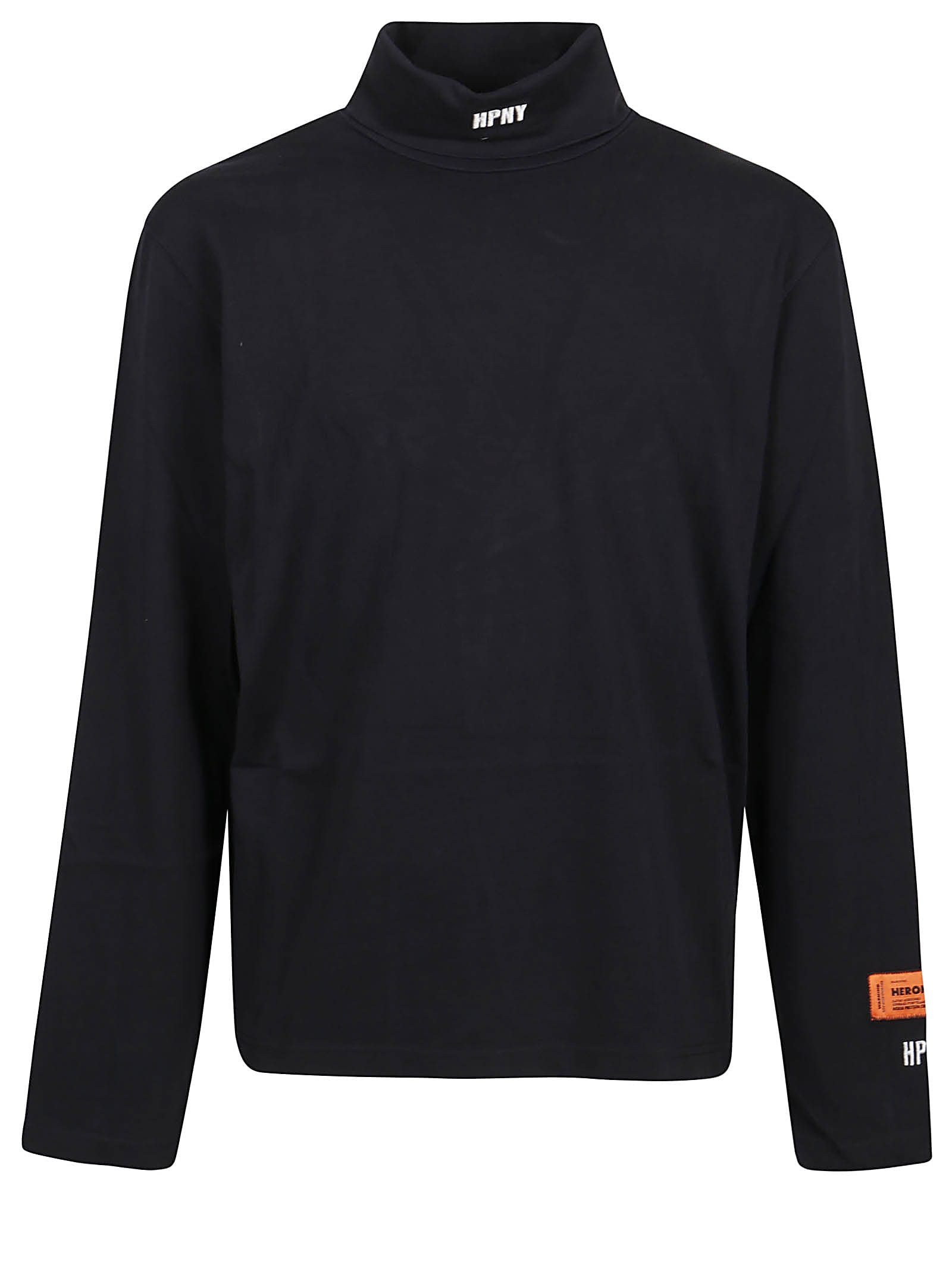 Shop Heron Preston Hpny Embroidery Roll Neck Long Sleeve T-shirt In Black White