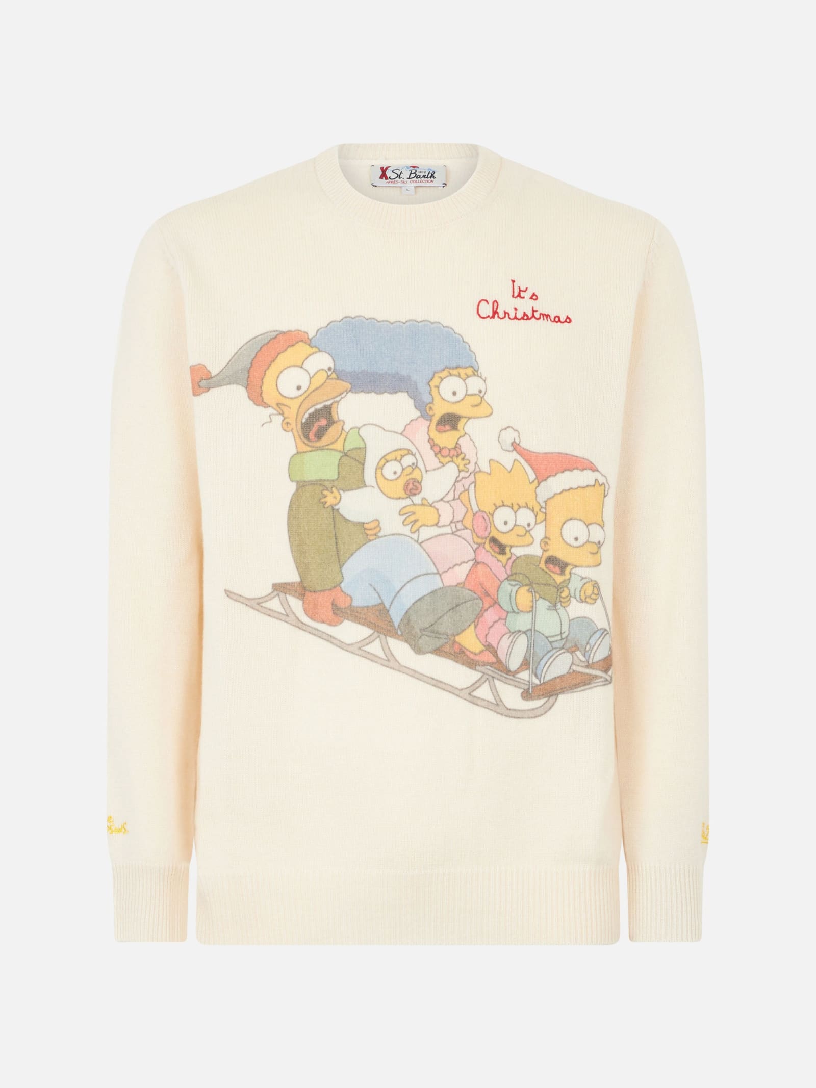 Shop Mc2 Saint Barth Man Crewneck Sweater With The Simpson Family Jacquard Print The Simpsons Special Edition In White