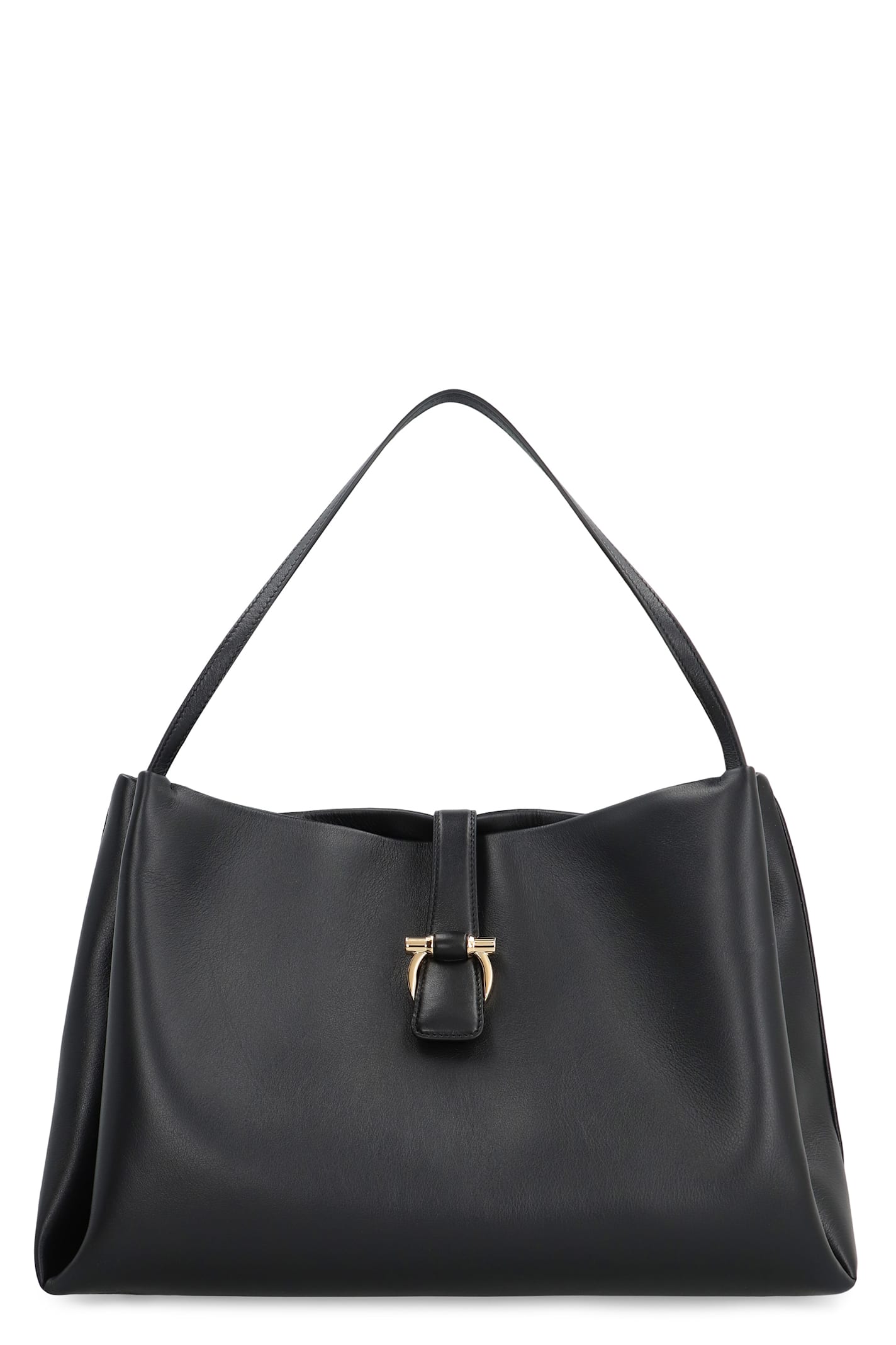 Ferragamo Buckle Strap Soft Structure Shoulder Bag In Black