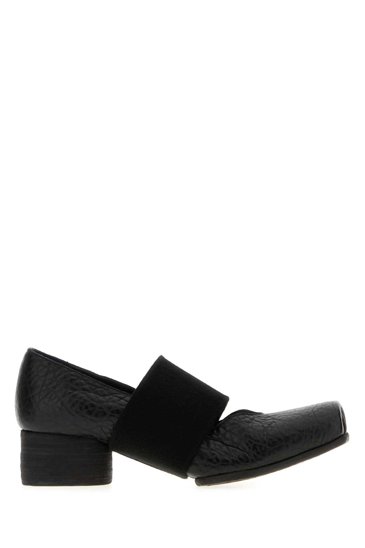 Uma Wang Elasticated-band Grainy-leather Ballet Flats In Black