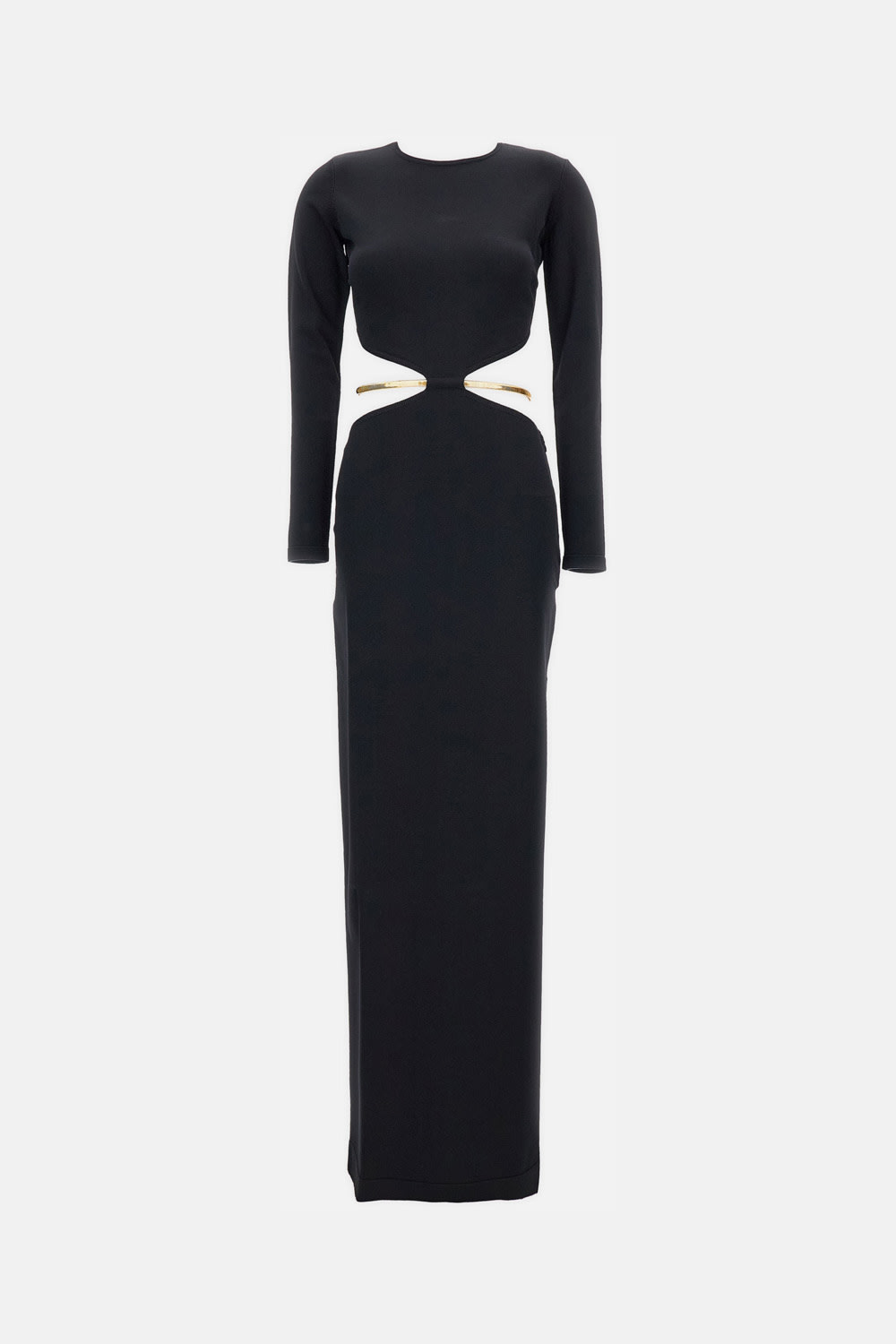 Elisabetta Franchi Crewneck Cut-out Maxi Dress With Gold Detail In Black