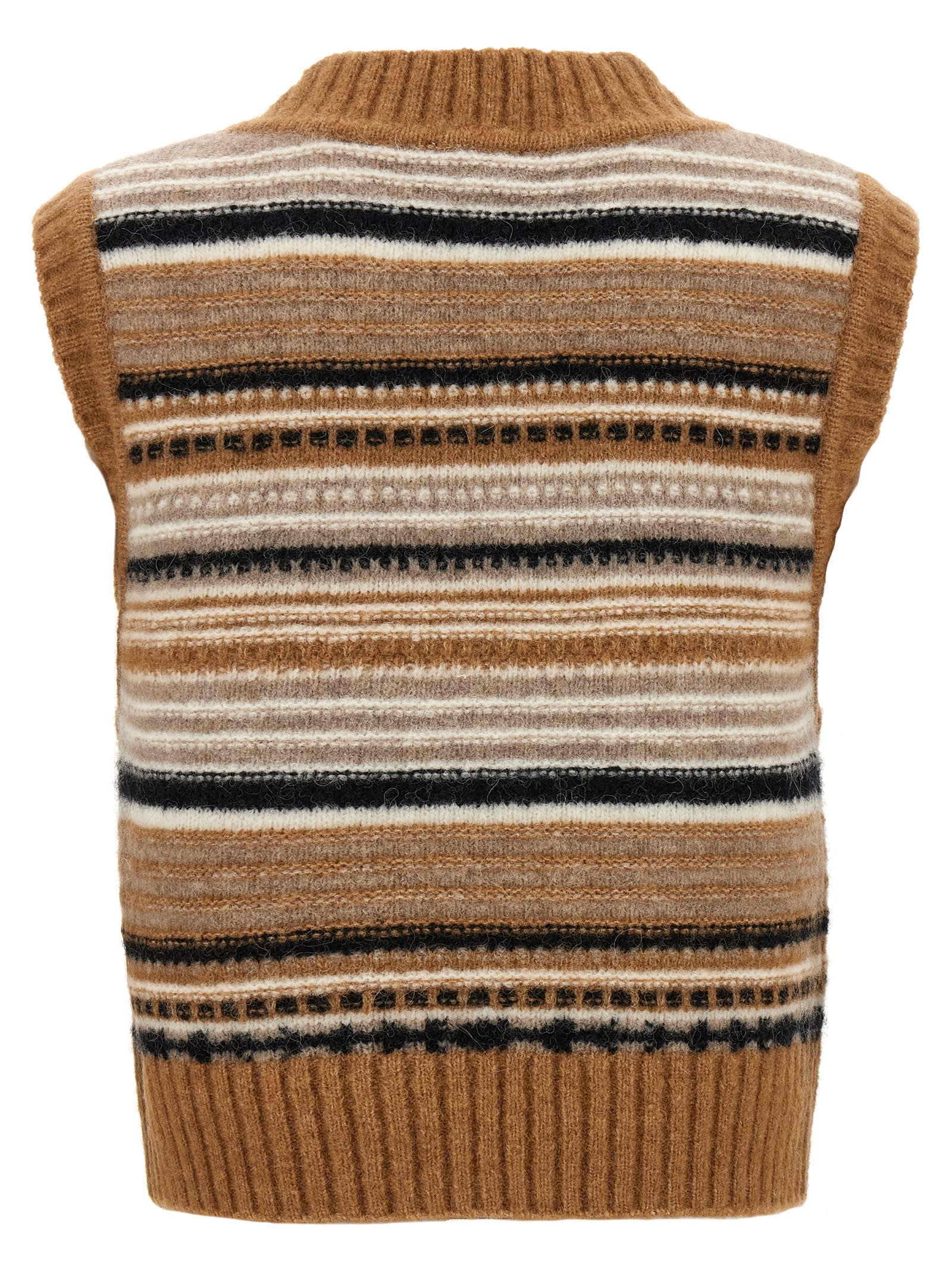 Shop Ganni Striped Vest In Beige