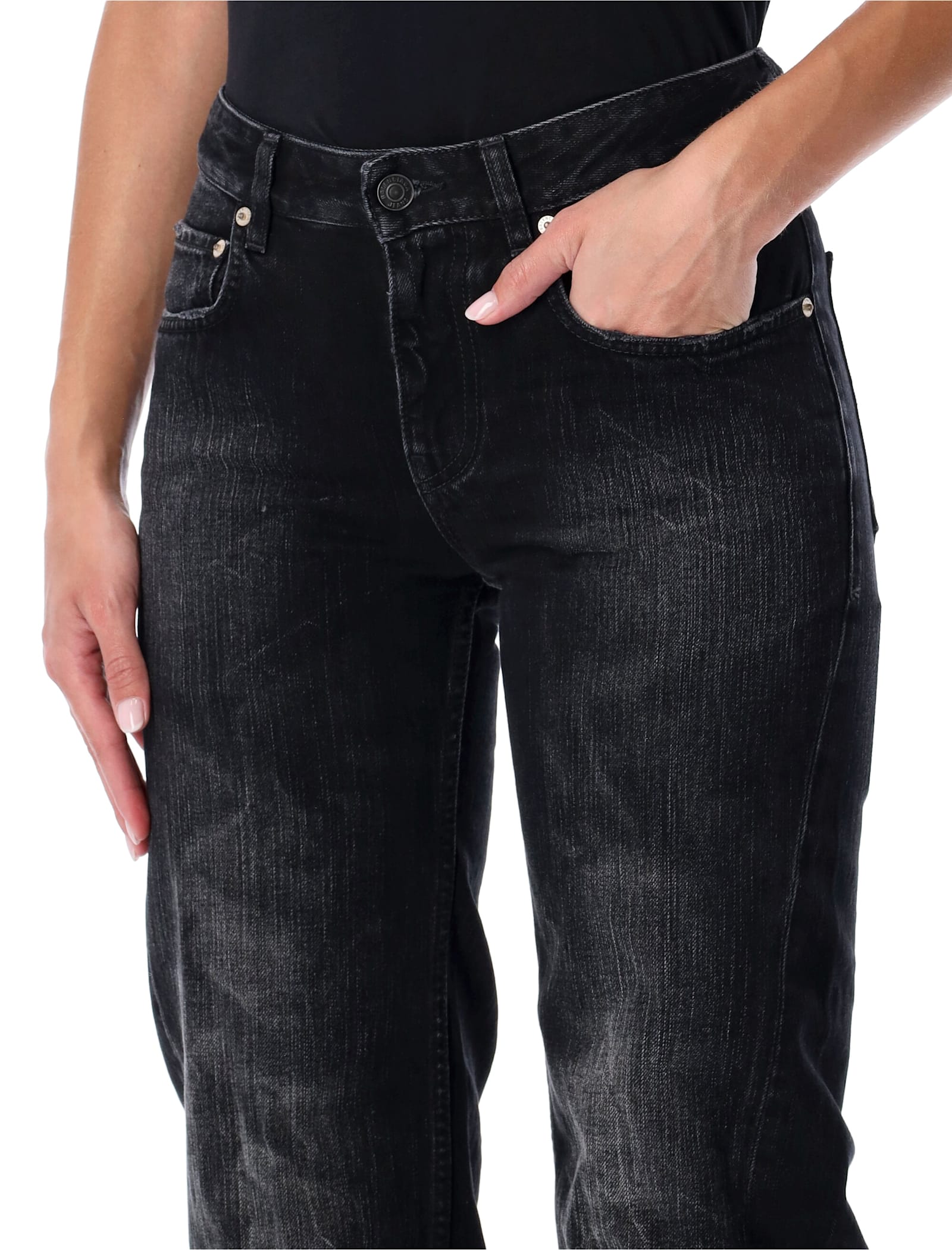 Balenciaga Wide-leg Washed Black Denim Jeans In Black