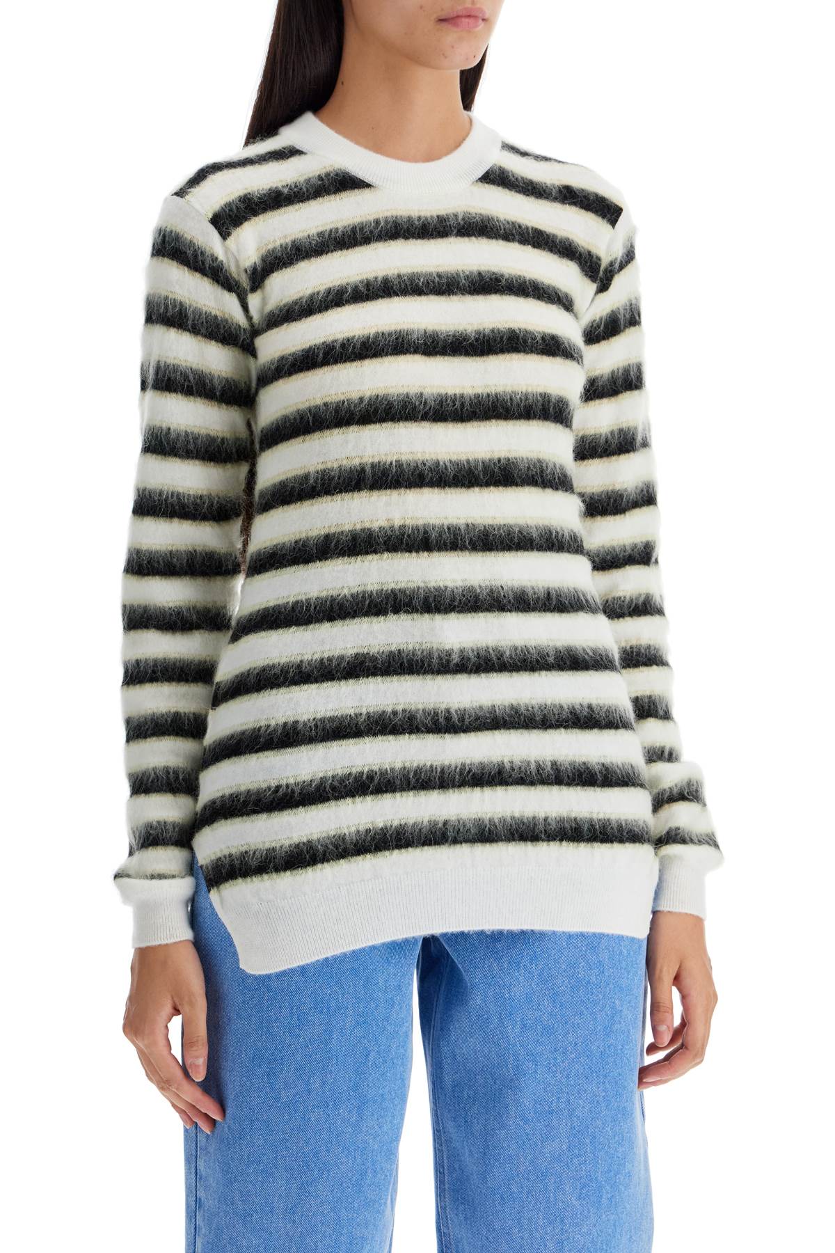 Shop Marni Striped Crewneck Pullover In Alabaster (light Blue)