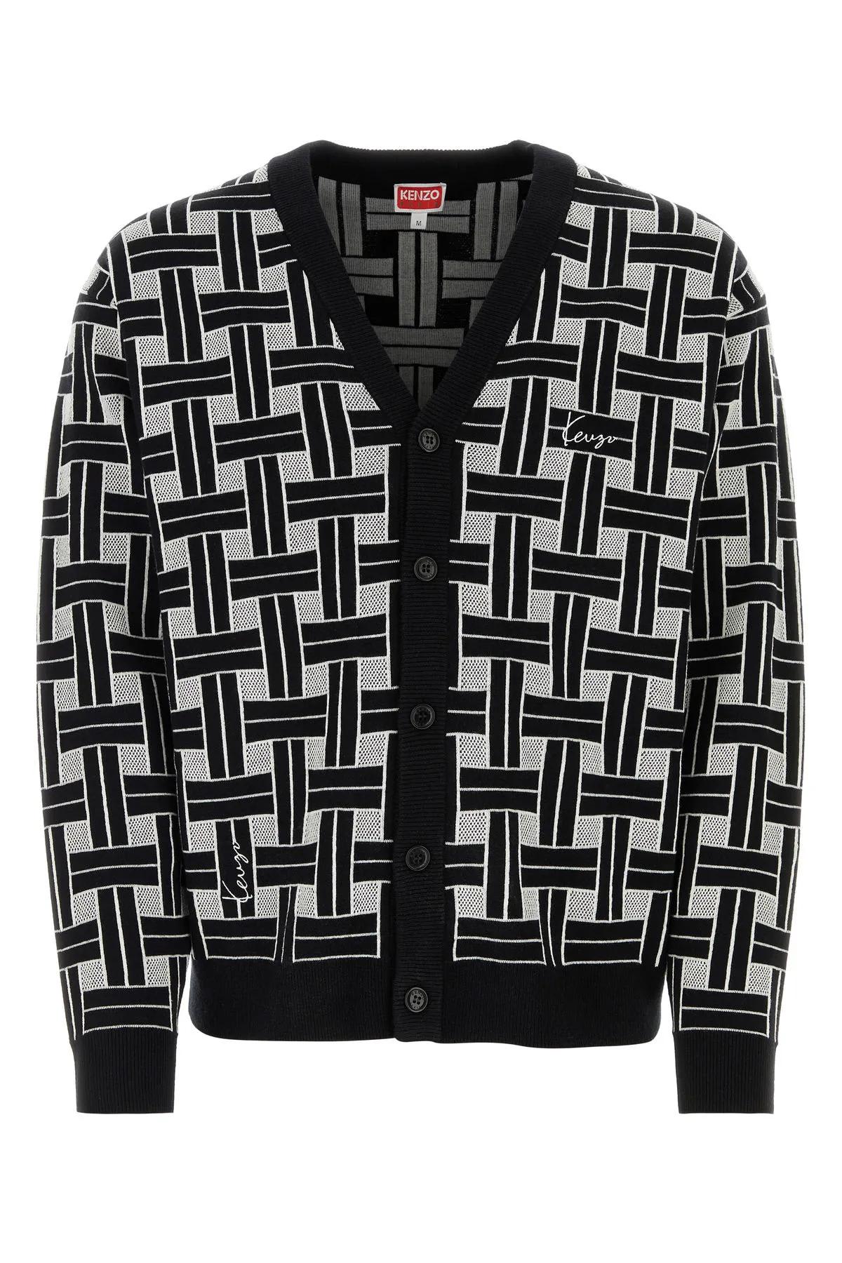 Shop Kenzo Weave Cardigan In Black