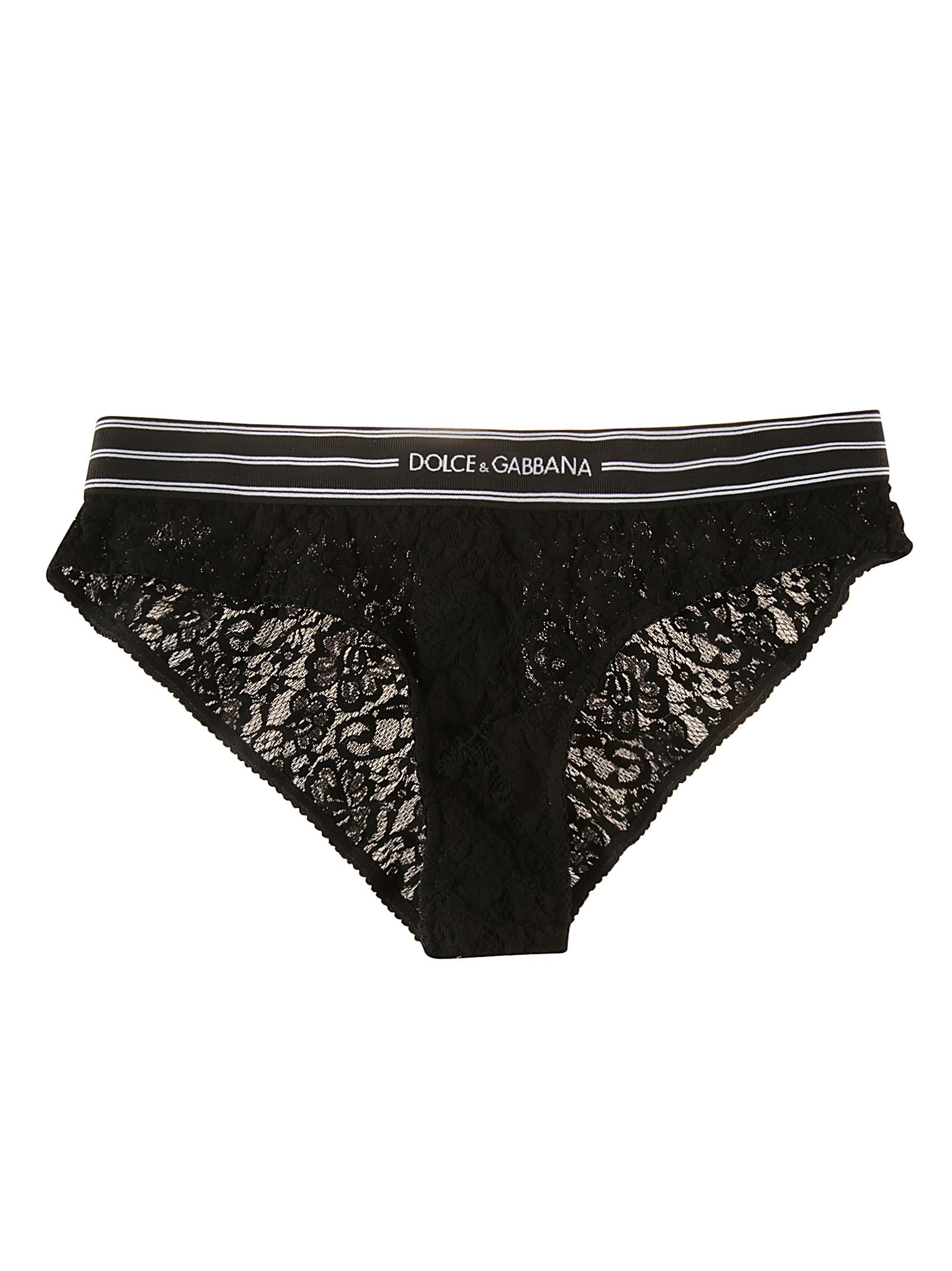 Dolce & Gabbana Ribbed Logo Waist Lace Bottom Underwear