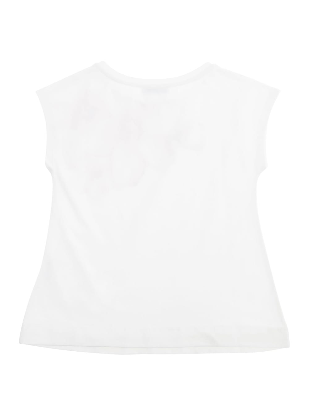 Monnalisa White T-shirt With Round Neck And Floral Print On The Front In Cotton Stretch Girl In White