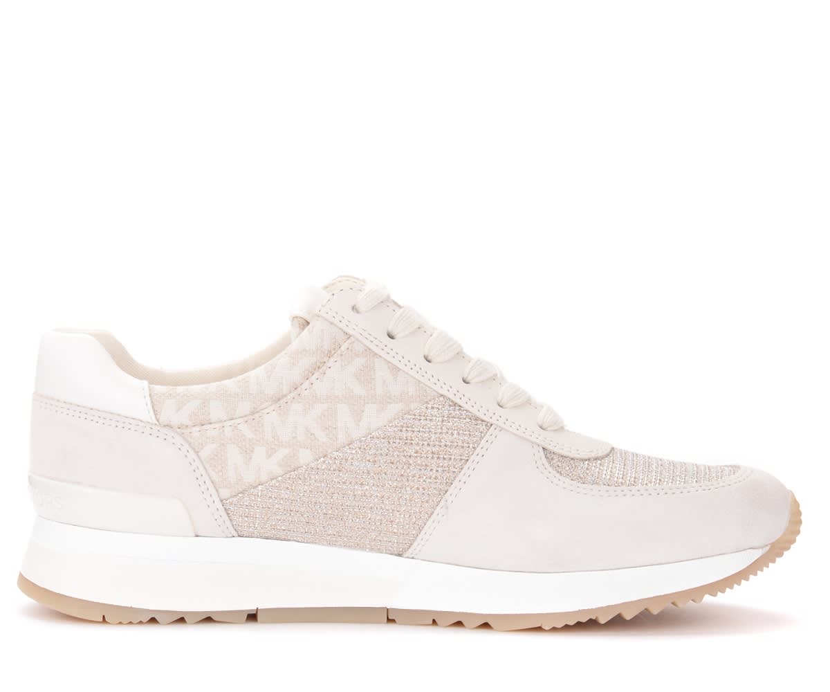Buy Michael Kors Allie Sneakers In Beige Leather And Fabric online, shop Michael Kors shoes with free shipping