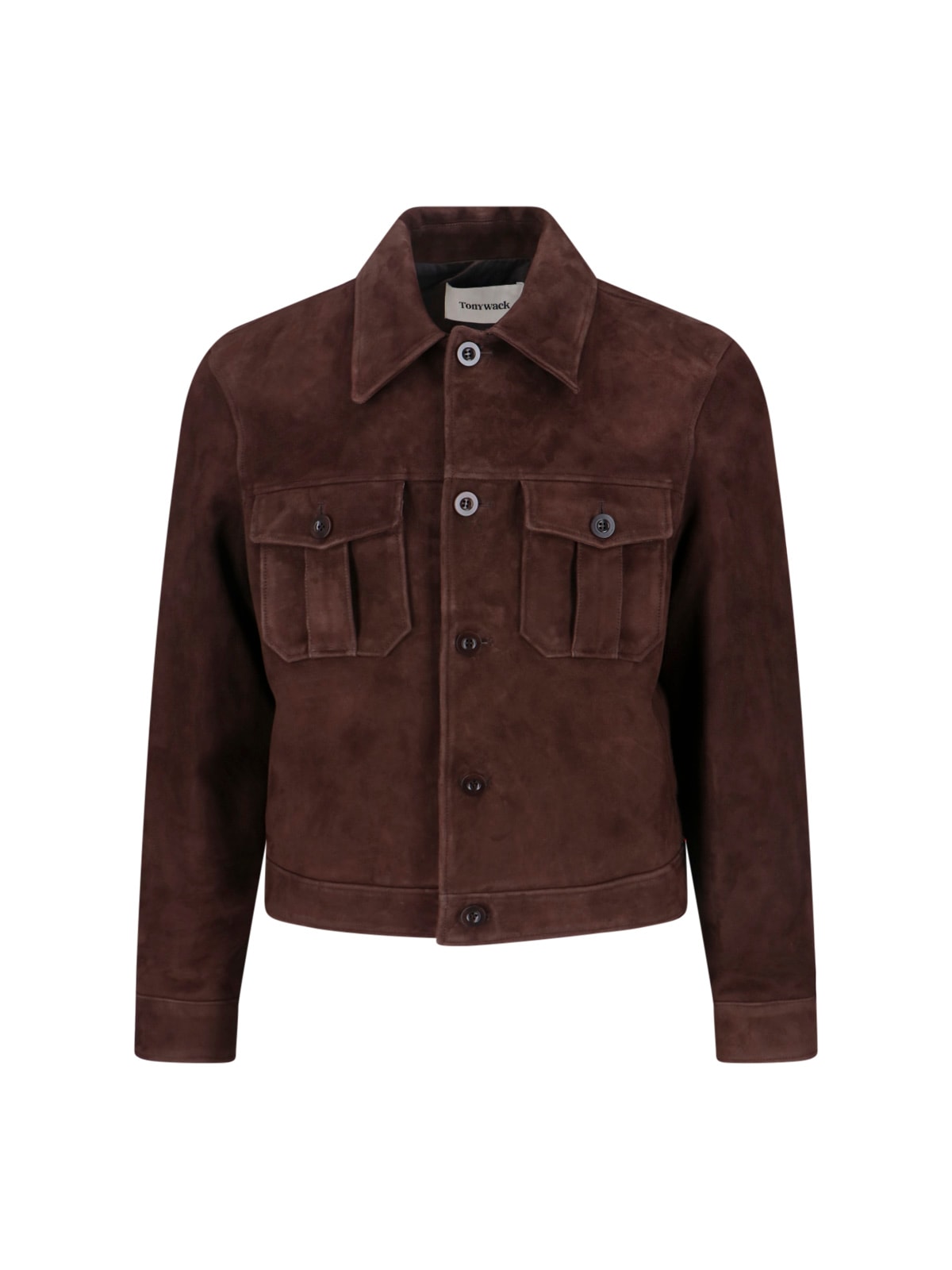 Tonywack Cropped Brown Suede Trucker Jacket With Classic Collar In Brown