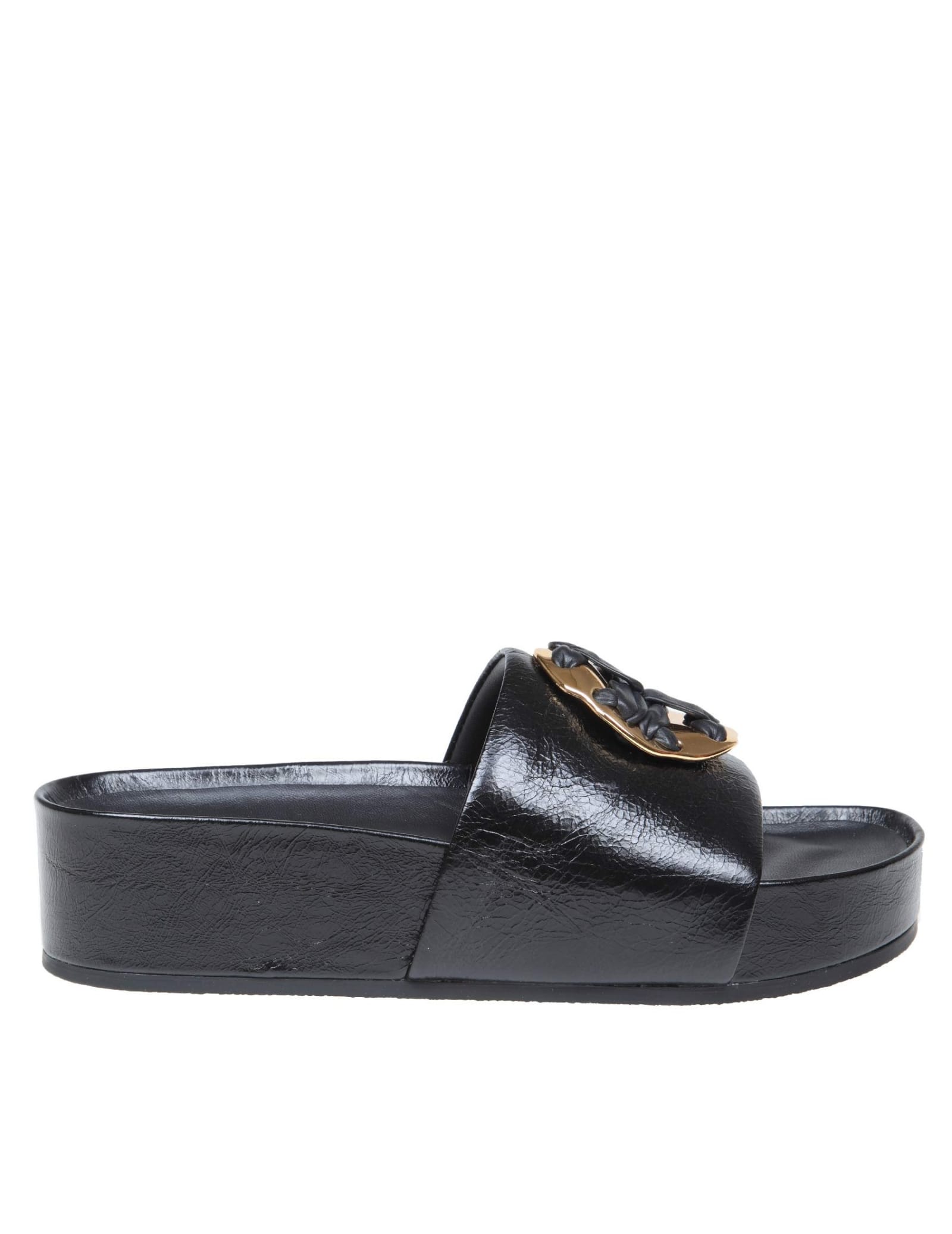 TORY BURCH SLIDE WOVEN IN BLACK LEATHER