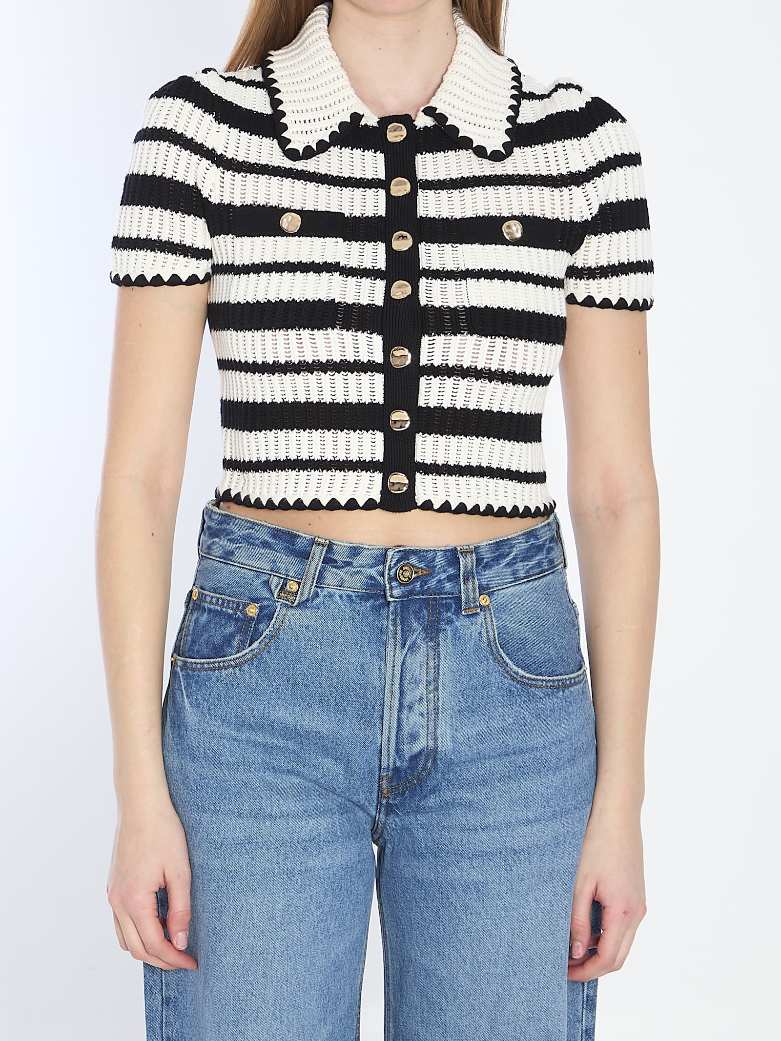 Black And White Striped Crochet Top
