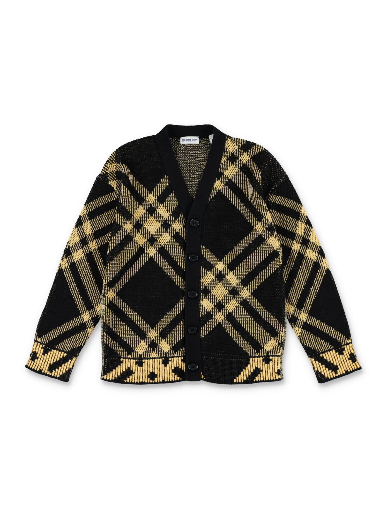 Shop Burberry Kb5 Baile Cardigan In Yellow Ip Check